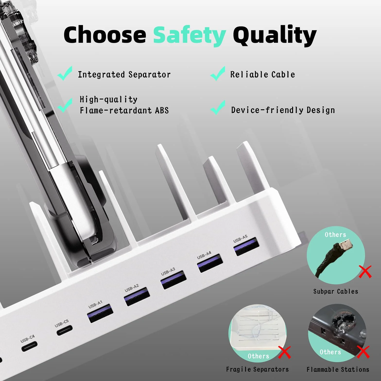 Zobirez - Stacja ładująca 320 W dla wielu urządzeń, 10-portowa stacja szybkiego ładowania USB C dla MacBooka, iPhone'a, telefonu komórkowego z systemem Android, iPad, tabletów, wielu organizatorów