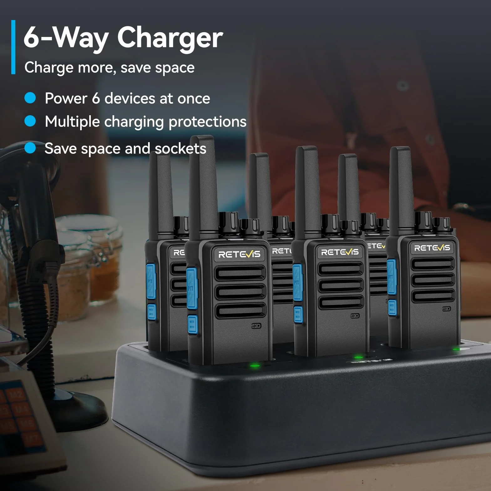 Retevis RT668D Cyfrowe Radiotelefony Dwukierunkowe z 6 Gniazdami Ładowania, Krótkofalówki PMR446 ze Słuchawką, Połączenia Grupowe, USB Typu C, Krótkofalówki do Supermarketów(opakowanie 6 szt.)
