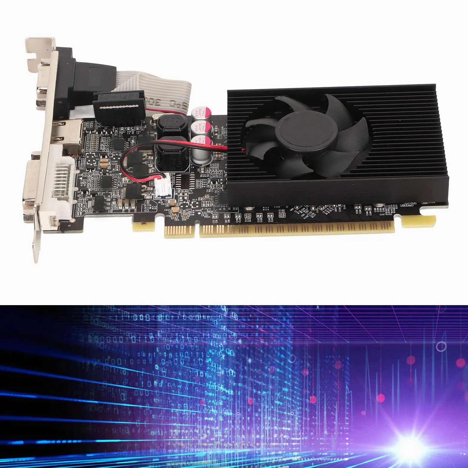 Karta Graficzna GT730 2 GB GDDR3 64-bitowa z Wentylatorem Chłodzącym, Obsługa Interfejsu Multimedialnego DVI I VGA HD, Karta Graficzna do Gier dla DirectX 11,10, Vista, 7, 8