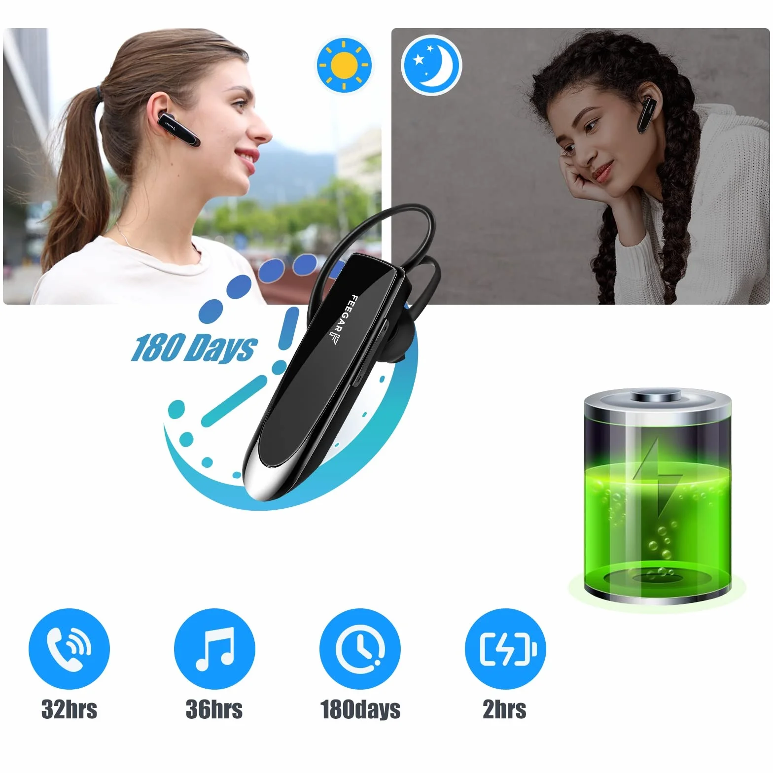 Feegar BF300 PRO Zestaw słuchawkowy Bluetooth 5.0 CSR Słuchawka Bluetooth Czas rozmowy 24h Mikrofon HD Micro Multipoint Bluetooth 5.0 HD Automatyczne parowanie Technologia redukcji szumów CVC 6.0