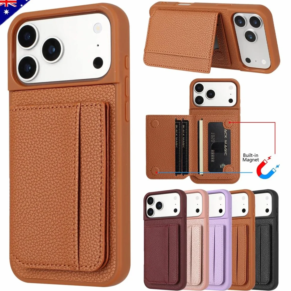 Generic etui kompatybilne z iPhone 17 Pro (kolor: brązowy) etui skórzany portfel etui na karty z klapką silikonowa osłona
