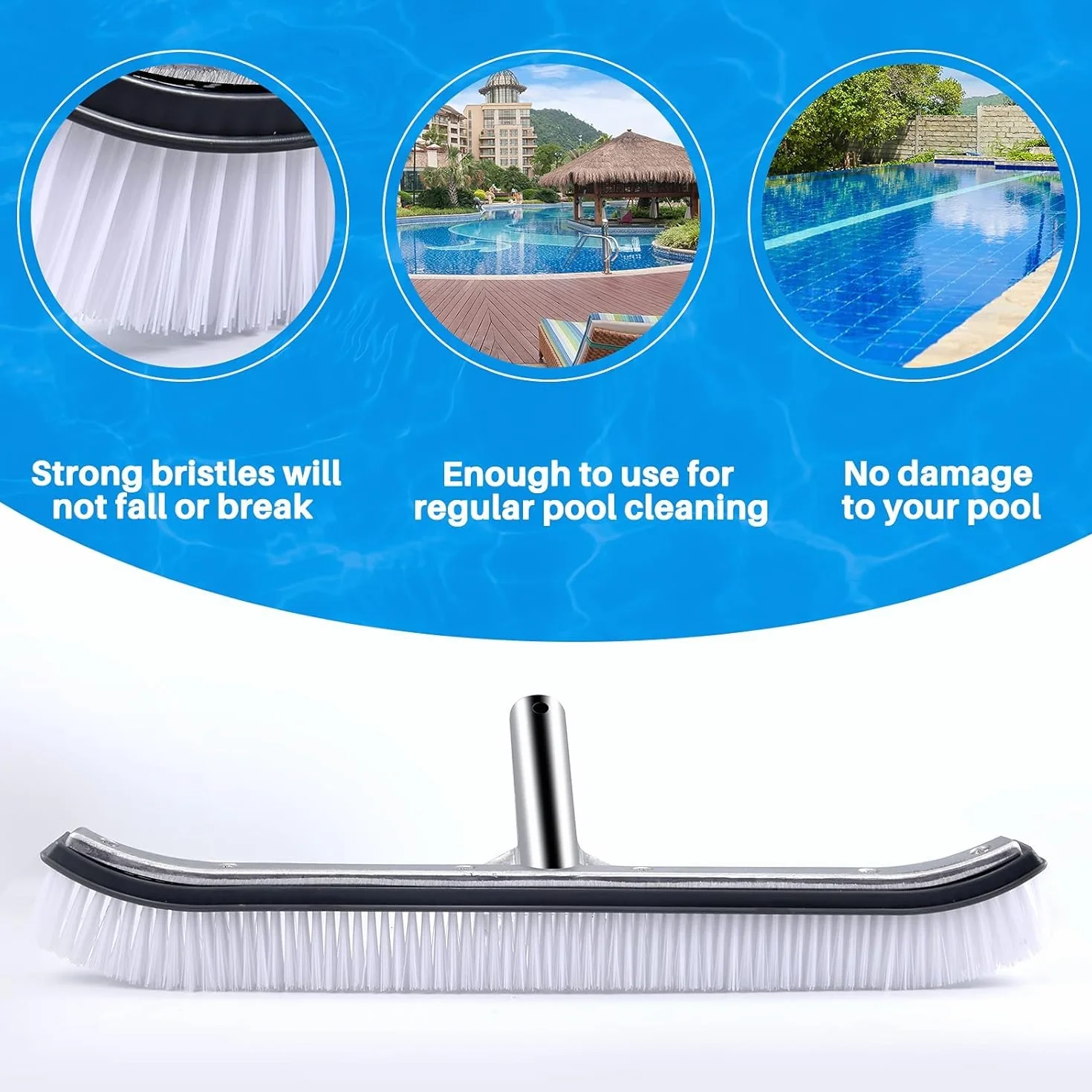 VABNEER Szczotka do basenu 45 cm trwała plastikowa głowica z aluminiowym uchwytem i spodem do basenu, stawu, spa, gorących źródeł, wanny, ściany, płytki, podłogi (szary)