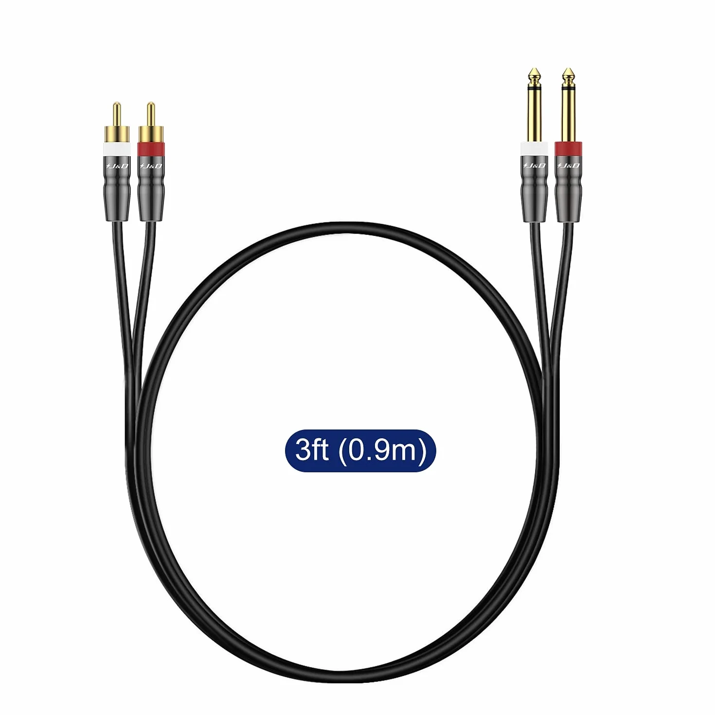 J&D Podwójny kabel TS na podwójny RCA, 0,9 m, adapter stereo audio