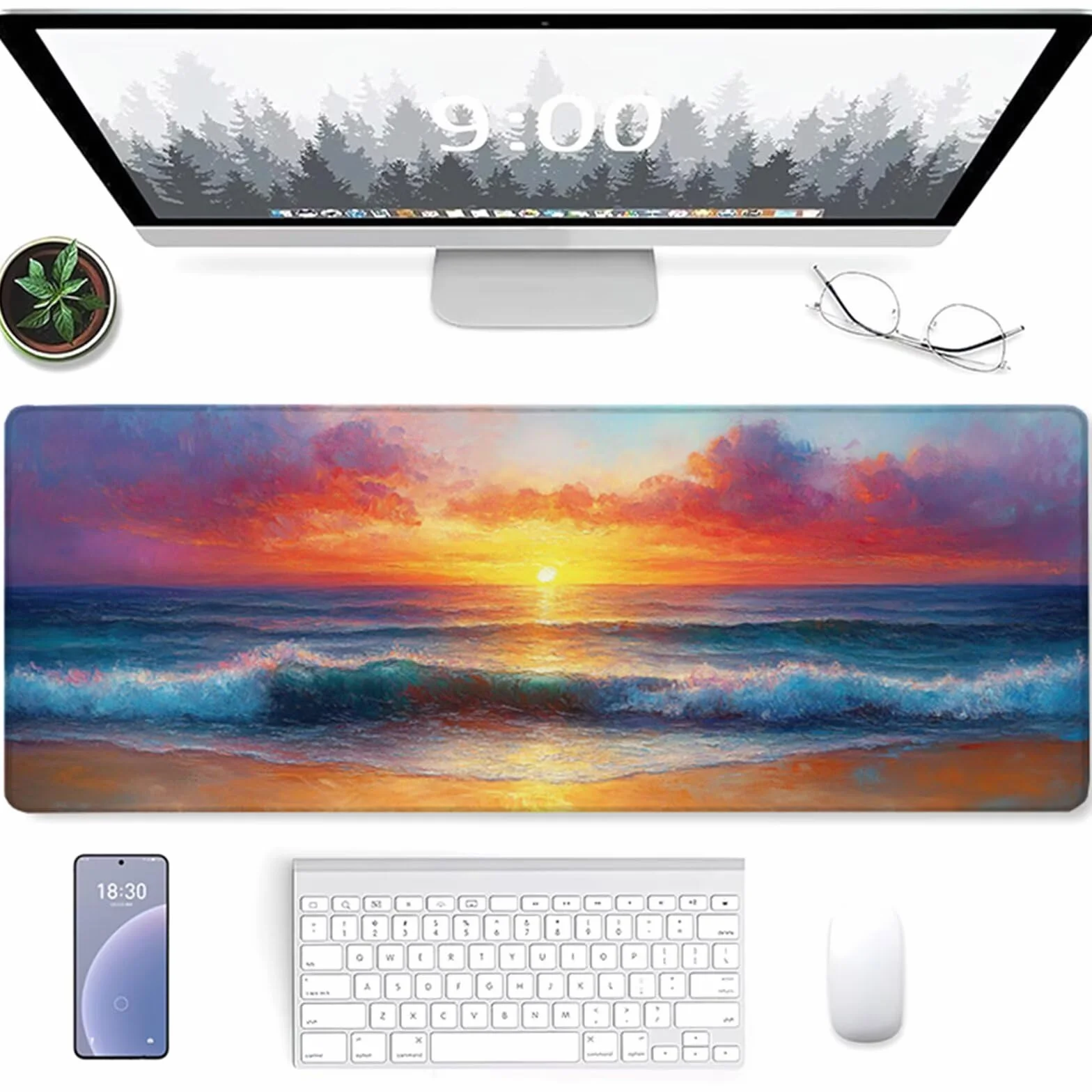 Podkładka pod mysz Zachód słońca, podkładka pod mysz do gier XXL 1600 x 800 x 3 mm, podkładka na biurko z antypoślizgową gumową podstawą, akcesoria komputerowe, podkładka pod mysz z zszytymi