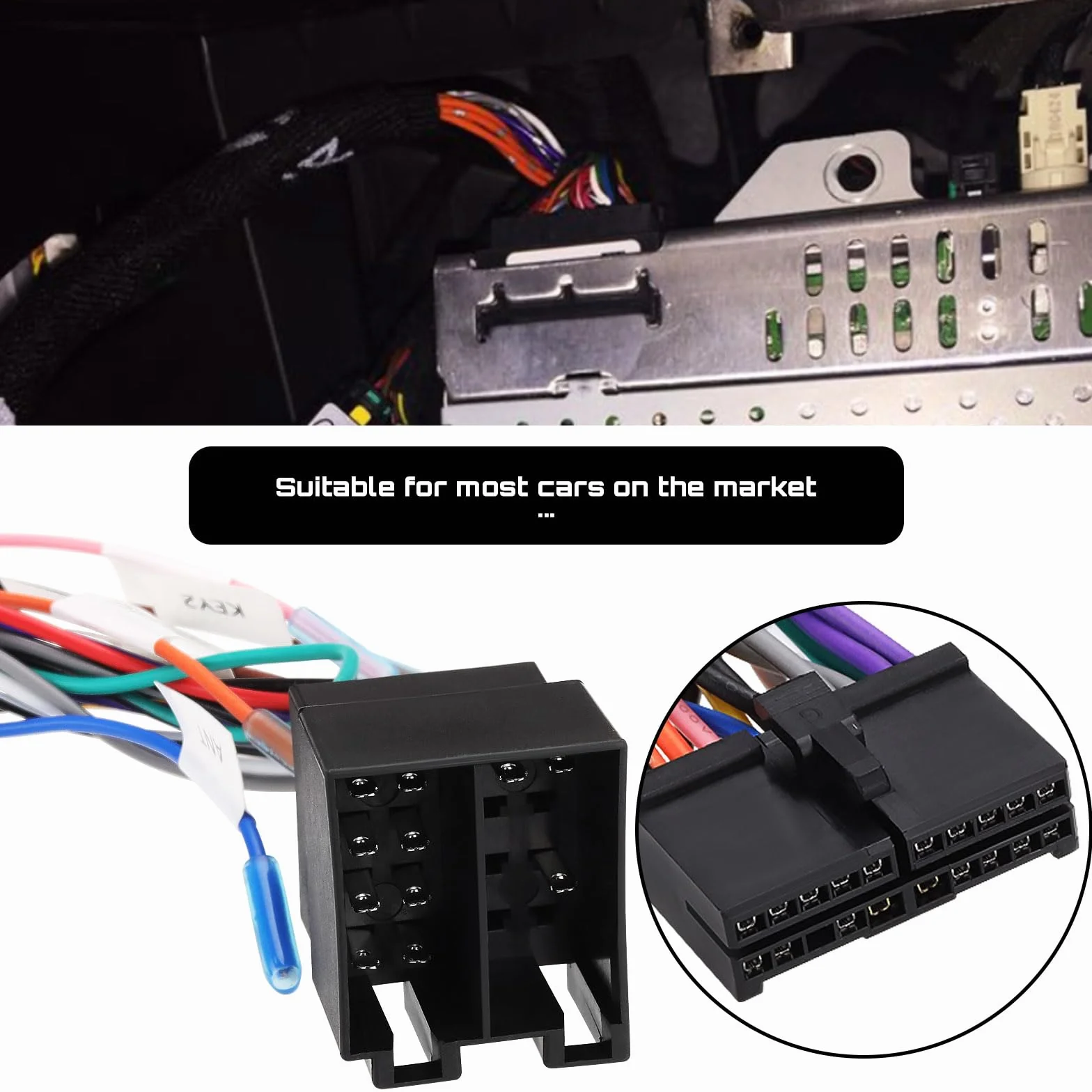 Adapter wiązki przewodów 20-pinowy do ISO 20P ISO zamiennik adaptera samochodowego stereo kompatybilny z ekranem DIN, adaptery złącza wiązki przewodów radia samochodowego, 21,5 cm