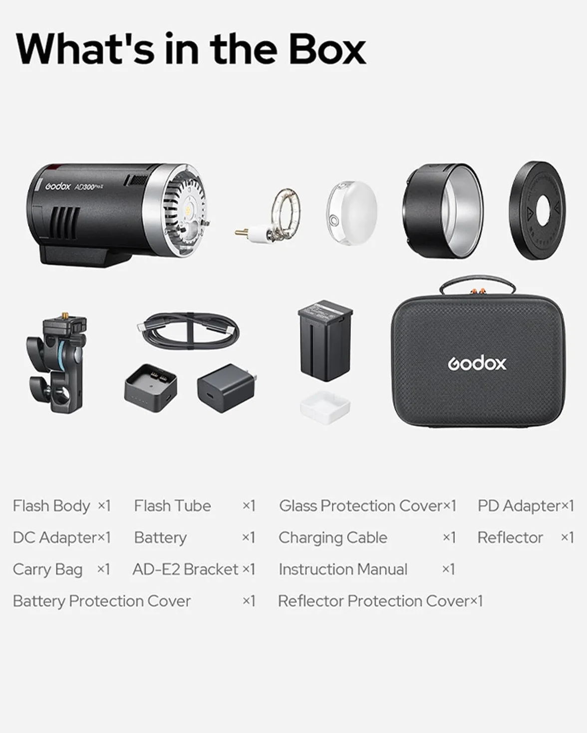 Godox AD300Pro II AD300ProII lampa błyskowa, One-Tap Sync z wyzwalaczem GODOX X3 Pro/X3, 300 W 2,4 G TTL HSS 1/8000s lampa błyskowa studyjna Monolight, 0,01-1,5 s recykling/16-kolorowe grupy kolorów