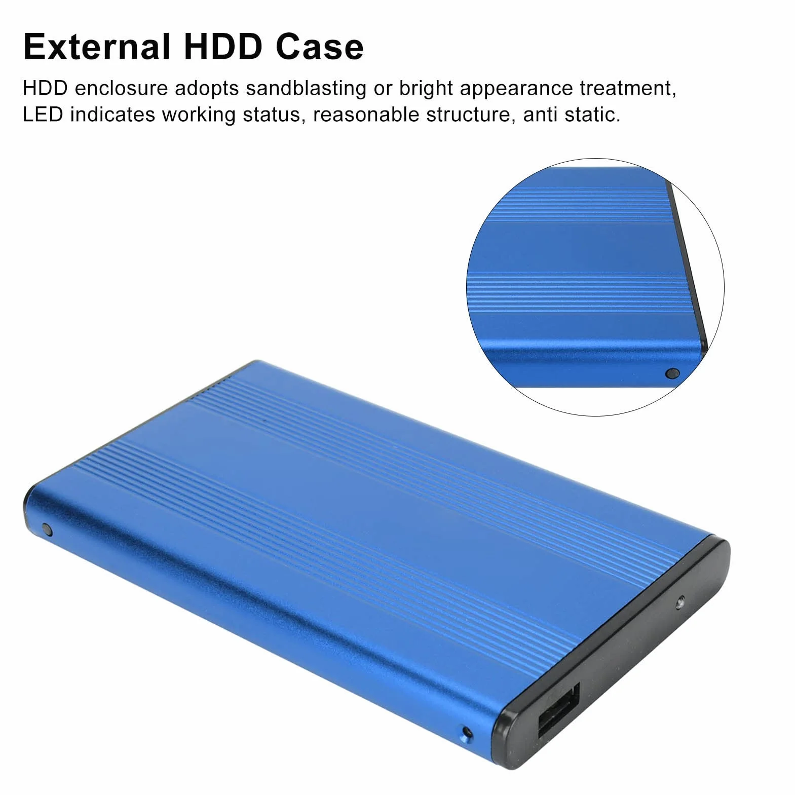 2,5-calowa obudowa HDD, USB 3.0 do SATA, pojemność 2TB, szybkość transmisji 5 Gb/s, przenośna antystatyczna obudowa dysku twardego obsługuje dyski twarde i dyski SSD serii SATa(Blue)