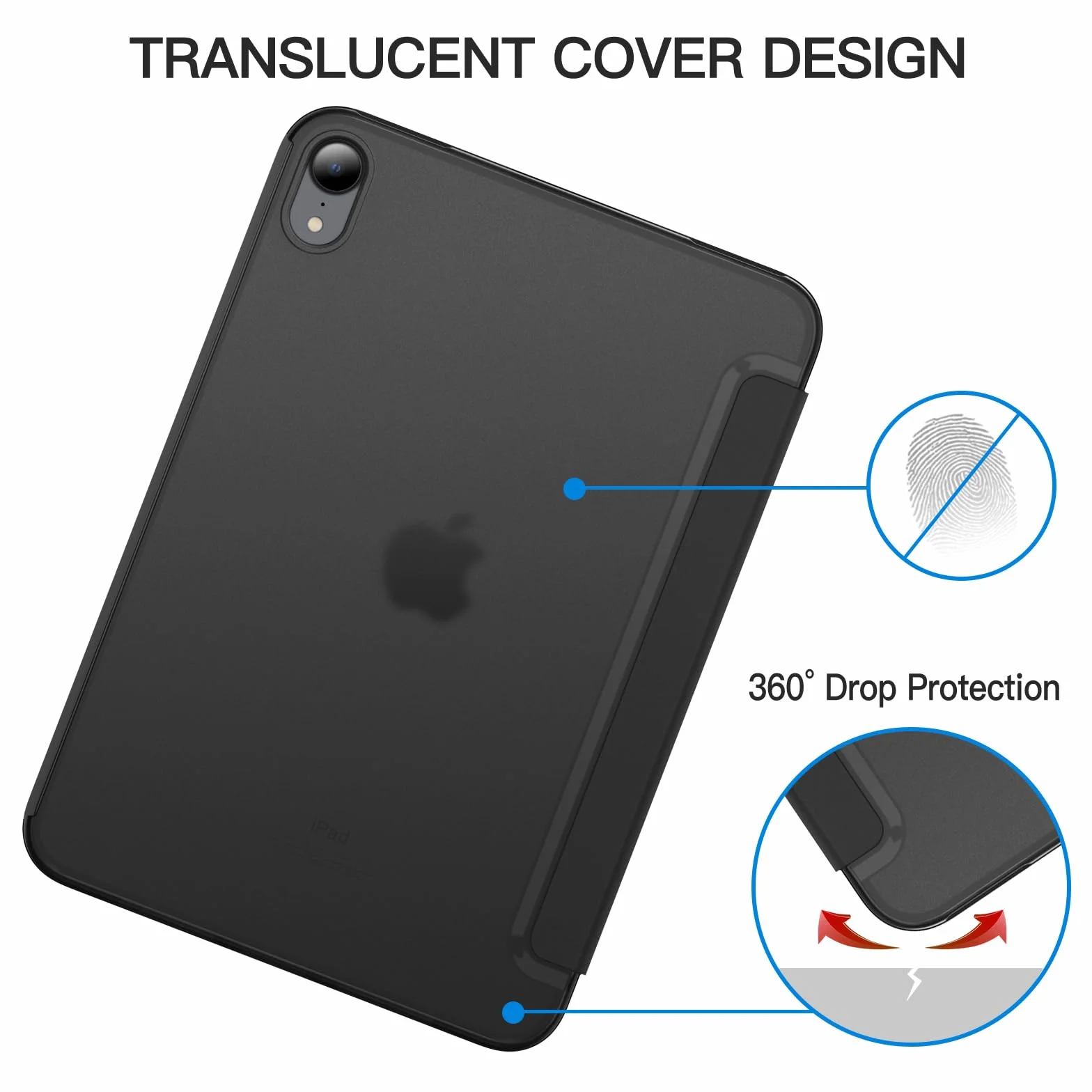JETech Etui dla iPad mini (A17 Pro, Model 2024, 7. Generacji) / mini 6 (Model 2021, 6. Generacji), Smukła Stojak Twardy tył Pokrowiec z Funkcją Case Automatycznego Budzenia/Snu (Czarny)
