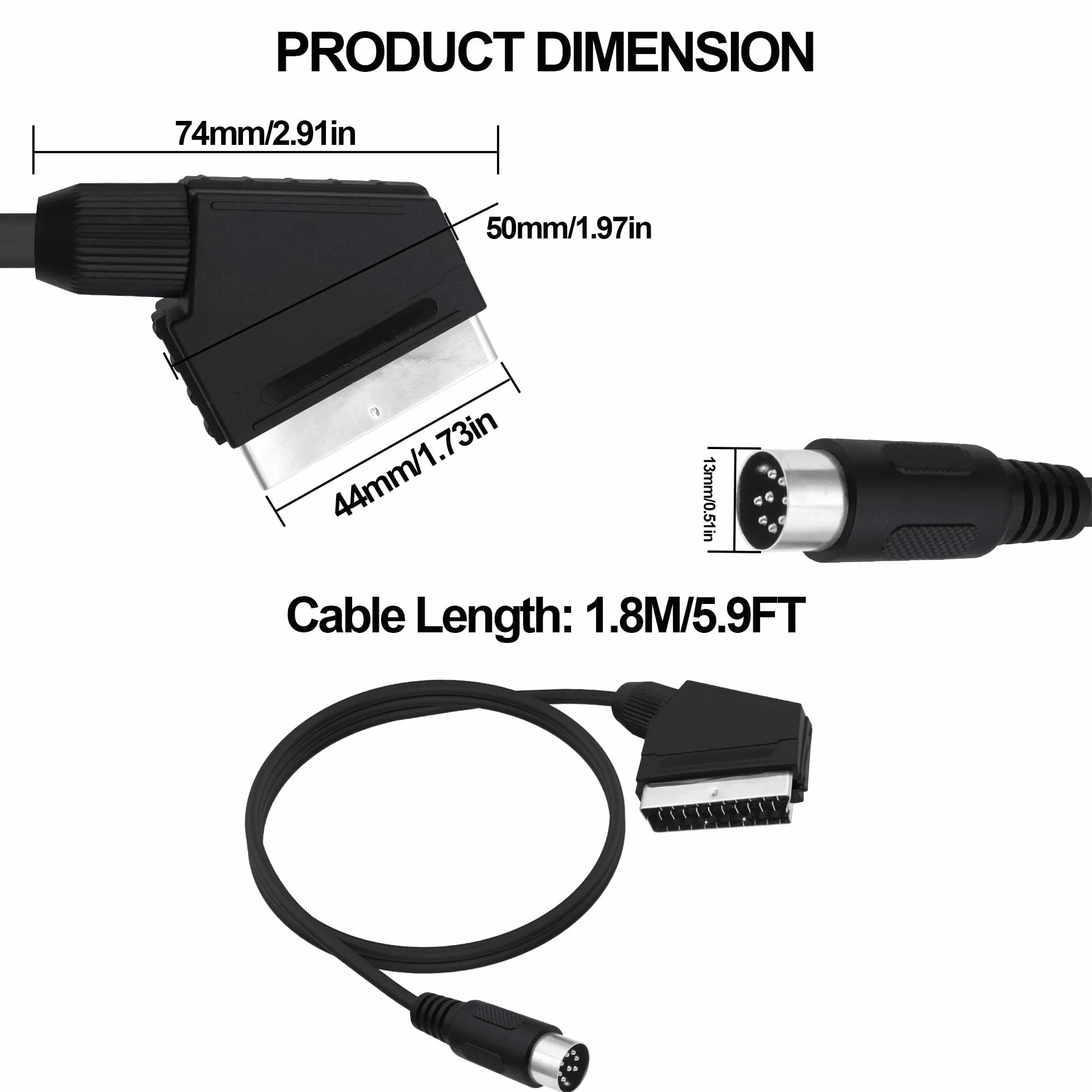 8 pinów Din do SCART kabel prowadzący do konsoli do gier 21 pin RGB SCART męski do DIN 8 pinów męski wtyk AV kabel audio video adapter kabel prowadzący do konsoli do gier, TV, monitora, 1,8 m
