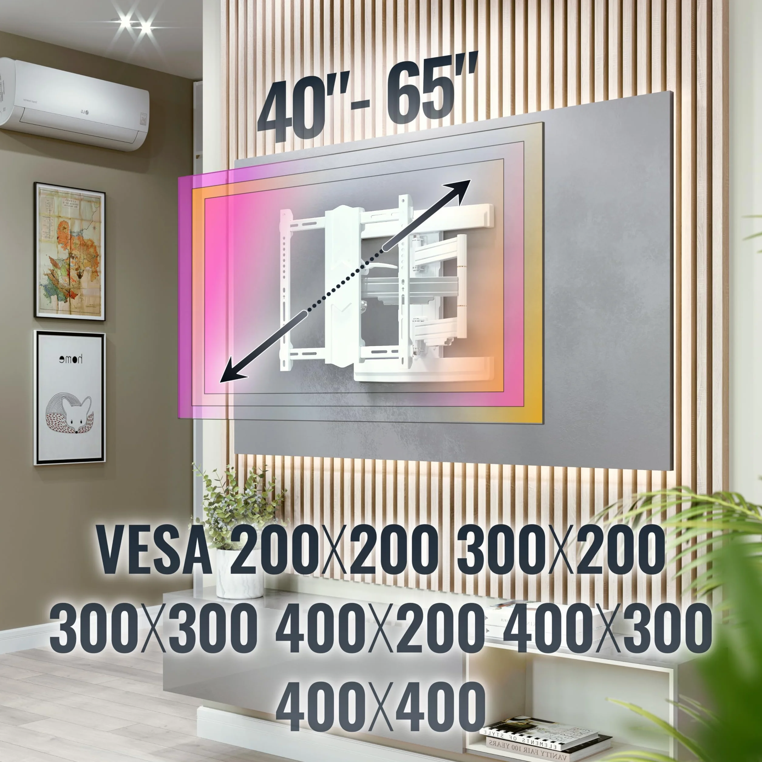 RICOO Uchwyt ścienny do telewizora, wychylny, do 45-85 cali, uniwersalny uchwyt do telewizora S5744-W, uchwyt ścienny na ścianę, uchwyt ścienny do telewizora 65 cali, do 50 kg, maks. VESA 400 x 400 mm