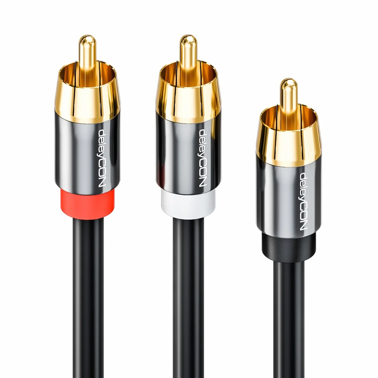 deleyCON 2m Kabel Subwoofera - RCA Y-Przewód Cyfrowy Kabel Koncentryczny - Pozłacane Styki - Przewód Audio - 1x Wtyk Cinch do 2x Wtyk Cinch