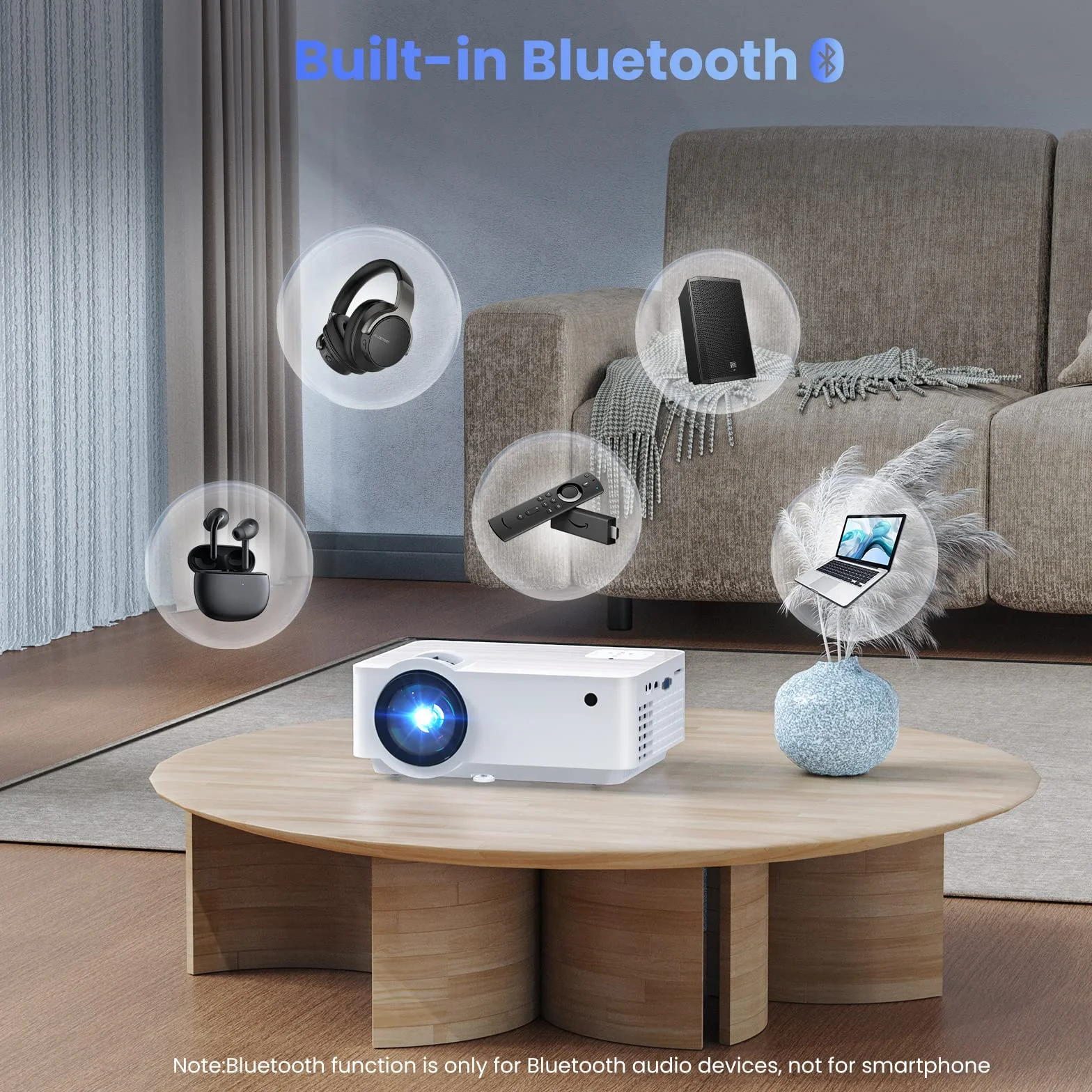 Projektor, Mini Projektor Natywny 1080p 4K Projektor 9500 Lumenów Bluetooth 5.1 Multimedialny Projektor Kina Domowego z Ekranem 100" Kompatybilny z HDMI/USB/AV/Smartfonem/Padem/TV Box/Laptopem