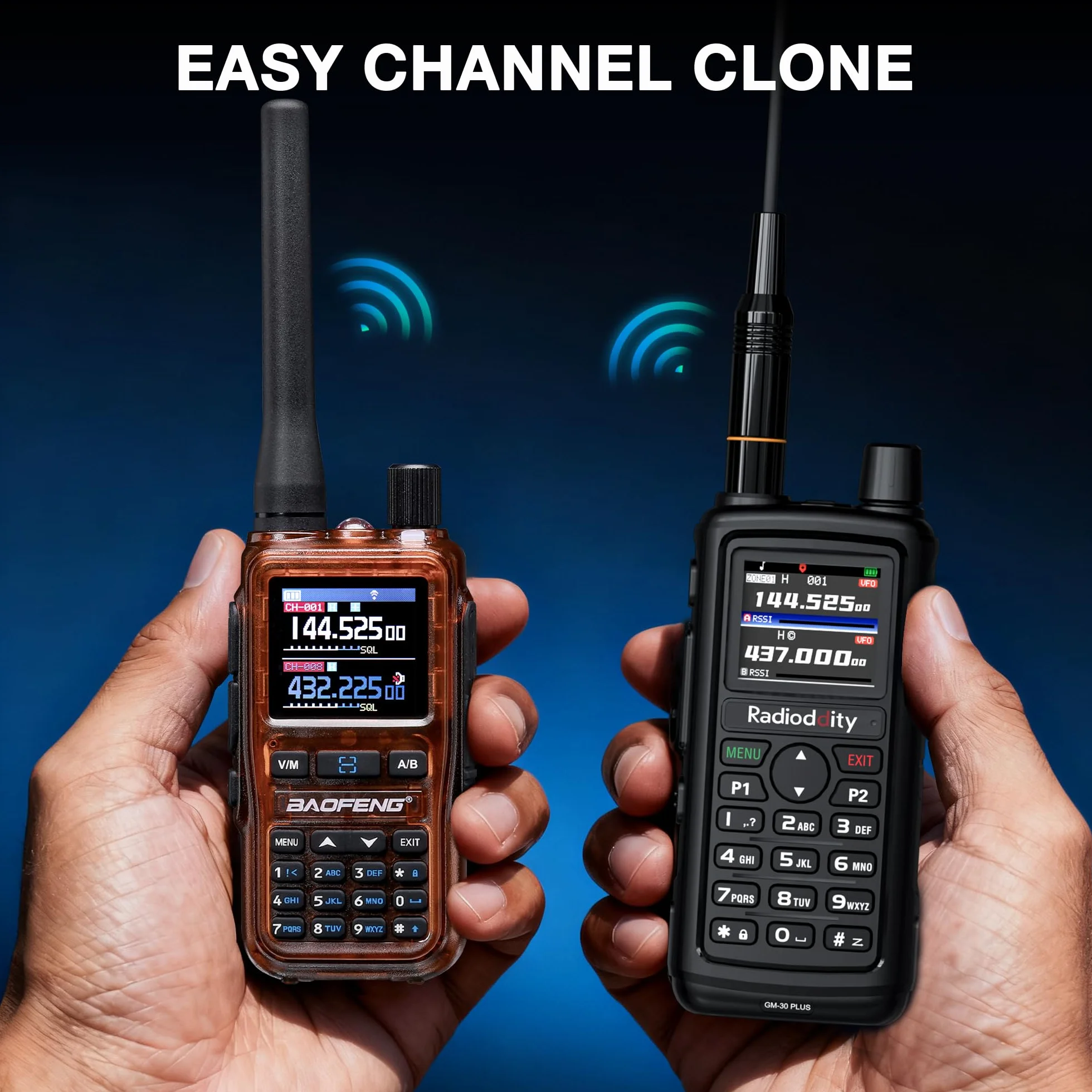 BAOFENG GT-5R Mini 5W dwupasmowe radio przenośne, Krótkofalówka UHF VHF, Programowanie aplikacji bezprzewodowych, podwójny PTT, Ladowanie przez USB-C, 999 kanałów, Bursztyn (2 sztuki)