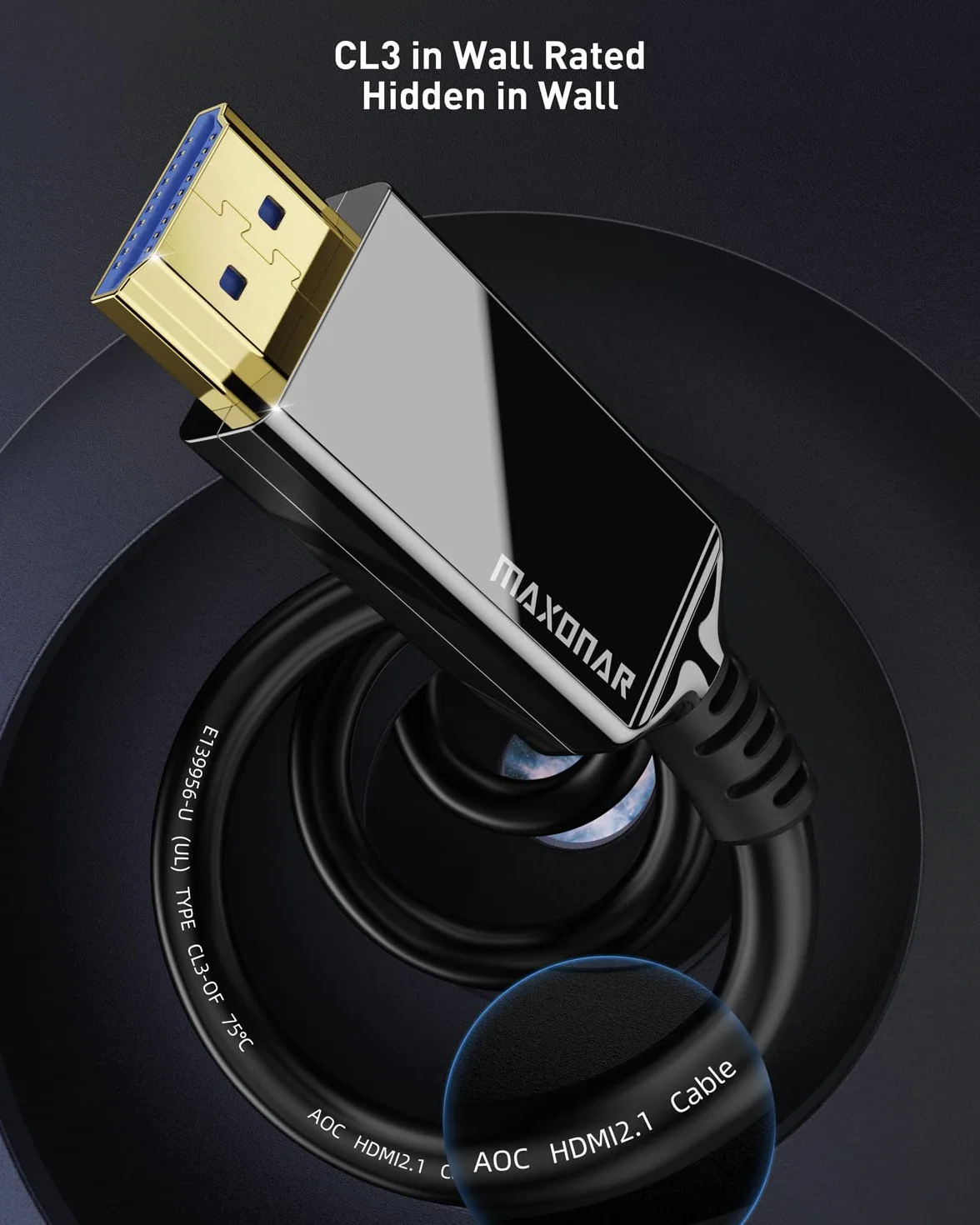 Maxonar kabel światłowodowy HDMI 8K 15M [Certyfikowany] Ultra szybki kabel HDMI® 8K60 4K120 144Hz 48Gbps CL3 HDCP 2.2 i 2.3 eARC HDR Dolby do PS5/Xbox Series X/Apple TV 4K, Roku TV