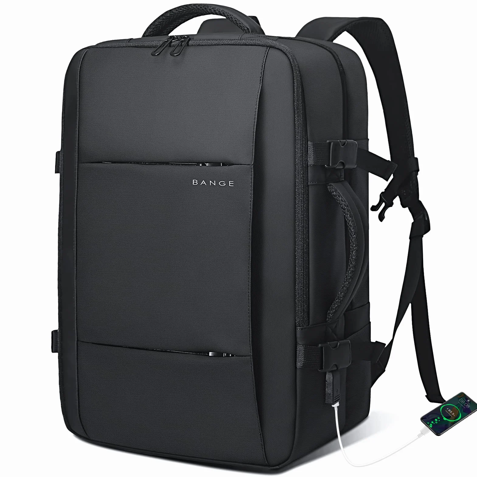 BANGE Plecak podróżny, bagaż podręczny, wytrzymały plecak Convertible Duffle Bag Fit na laptopa o przekątnej ekranu 17,3", dla mężczyzn i kobiet, Czarny (bez rozszerzenia), L, Biznes