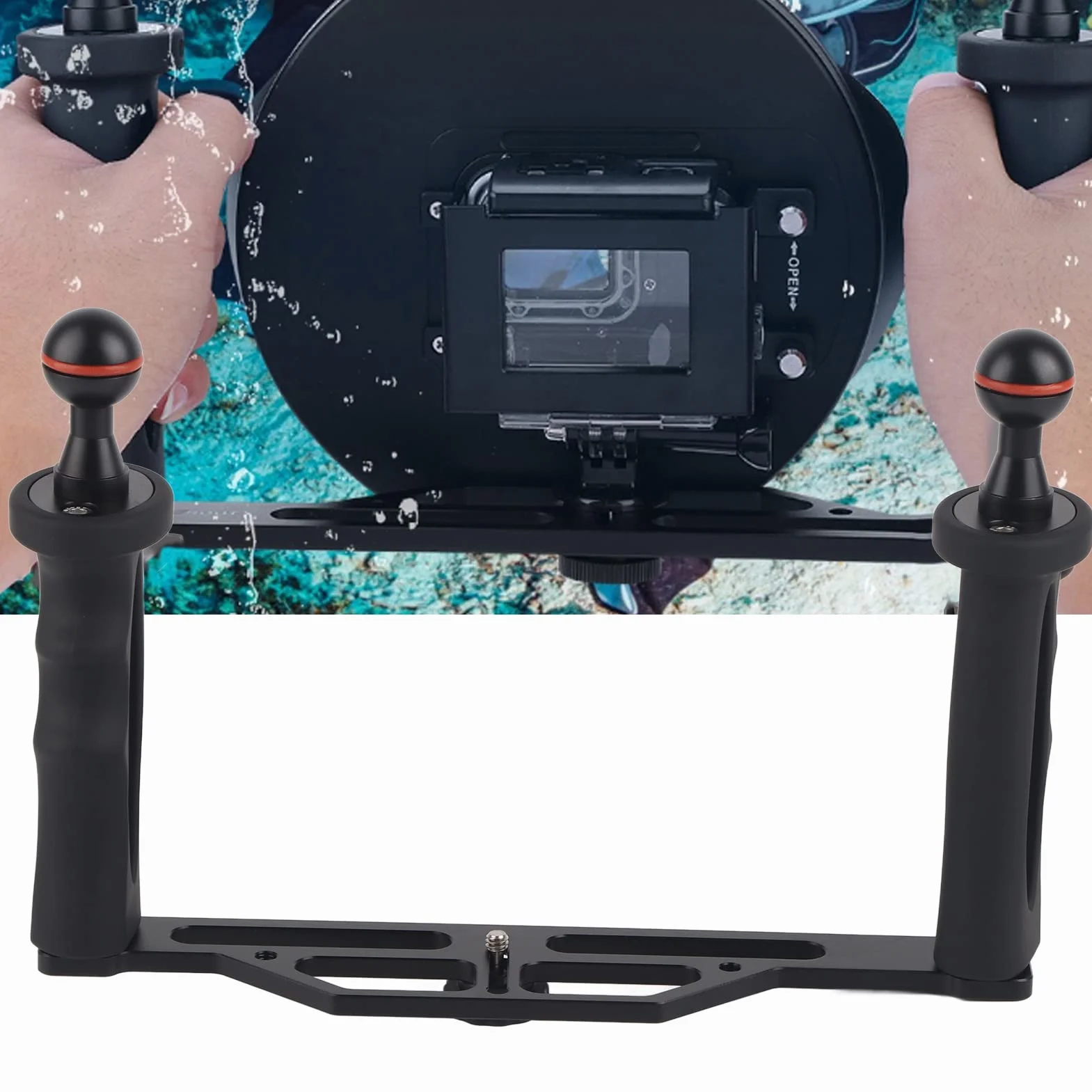 Podwójny Uchwyt Aluminiowy Stabilizator Tacy do Obudowy Aparatu Podwodnego, Ergonomiczna i Lekka Konstrukcja, Optymalizuje Balans Podczas Fotografowania, Odpowiedni do Lustrzanek