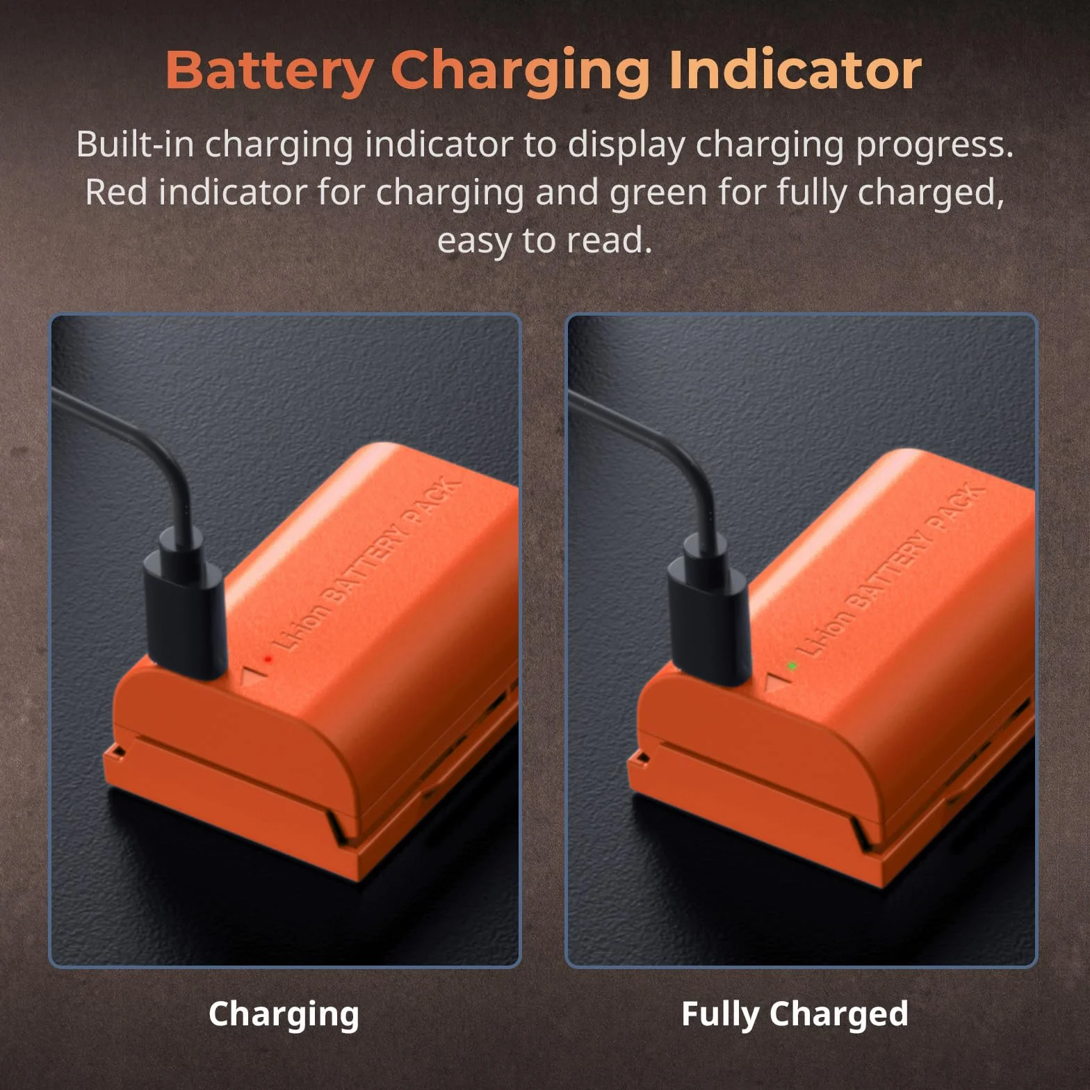 Akumulator SMALLRIG LP-E6NH 2400mAh Akumulator USB-C do aparatów Canon R5, R6, R7, 2,5H W pełni naładowany akumulator do aparatów Canon R6 Mark II, R, R5 C, 5D II/III/IV, pomarańczowy - 4968