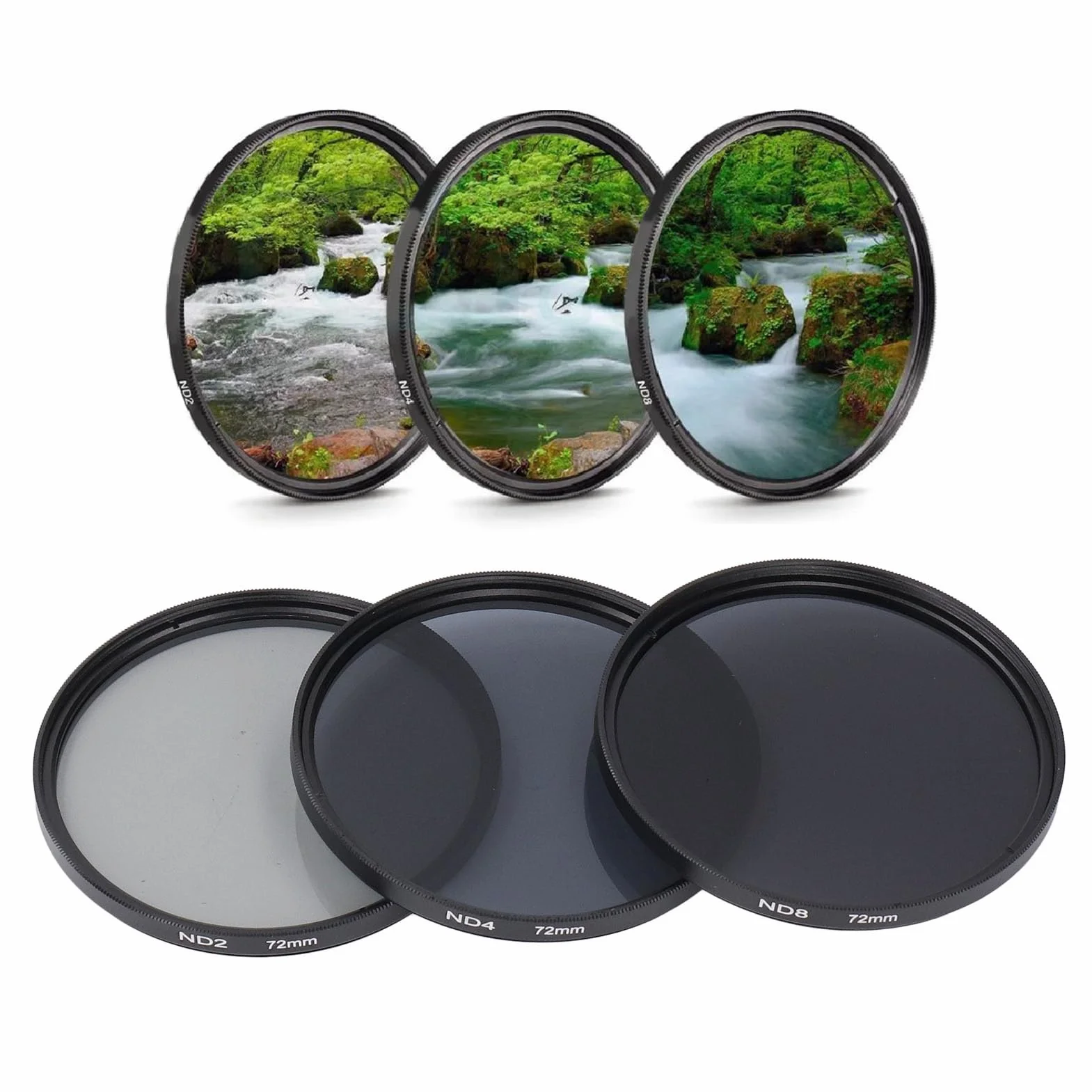 Zestaw Filtrów ND, z Filtrem ND2, Filtrem ND4 i Filtrem ND8 Wielowarstwowa Powłoka HD Zapobiegająca Prześwietleniu Filtr Obiektywu Aparatu do Akcesoriów Fotograficznych (72 mm)