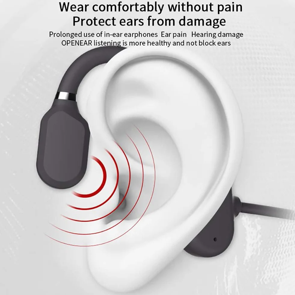 Słuchawki przewodzące kości bezprzewodowe Bluetooth 5.0 zestaw słuchawkowy wodoodporne słuchawki sportowe IPX6 lekkie haczyki na uszy, szary