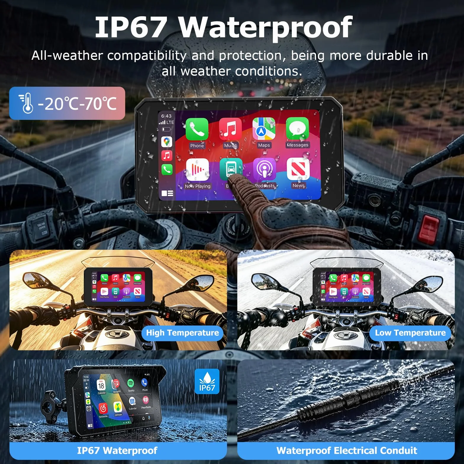 5-calowy motocykl Carplay Android Auto Display GPS Siri/GOO-gle Assistant | Obsługa Bluetooth IP67 Full Body Waterproof Motocyklowe urządzenia nawigacyjne