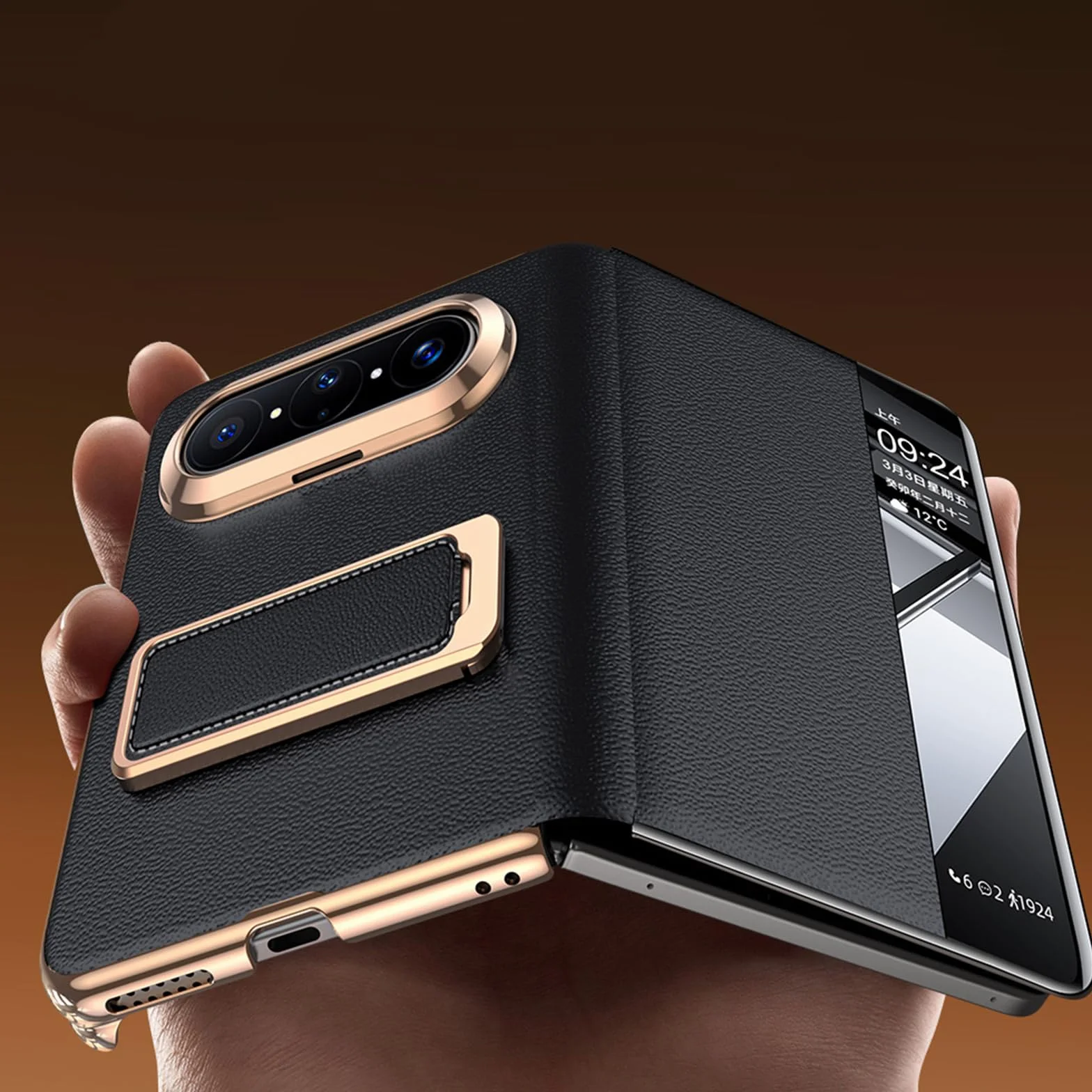 Etui z klapką do Huawei Pura X Max, etui z prawdziwej skóry z okienkiem, stojakiem, etui ochronne, niebieskie, Pura X Max