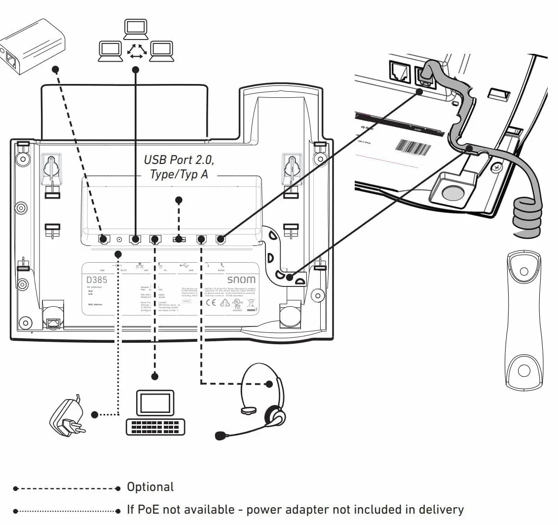 Snom Telefon biurkowy D385 IP, kolor + SmartScreen, 12 tożsamości SIP, przełącznik hakowy z czujnikiem, Bluetooth, USB, 48 kluczy samoopisujących (12 fizycznych), czarny, 0004340