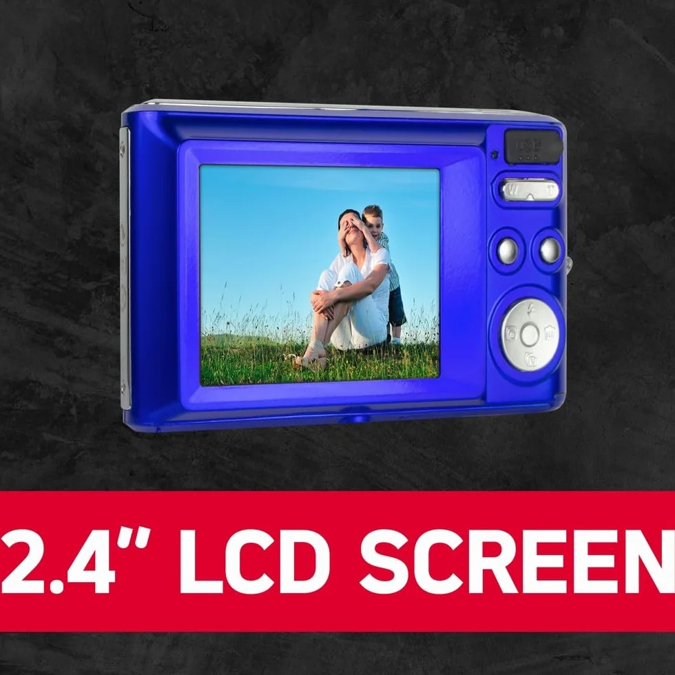 AgfaPhoto Realishot DC5500 - Kompaktowy aparat cyfrowy, 24 MP, 2,4-calowy ekran LCD, 8-krotny zoom cyfrowy, wideo HD 720p, zewnętrzna pamięć SD, bateria litowa - niebieski