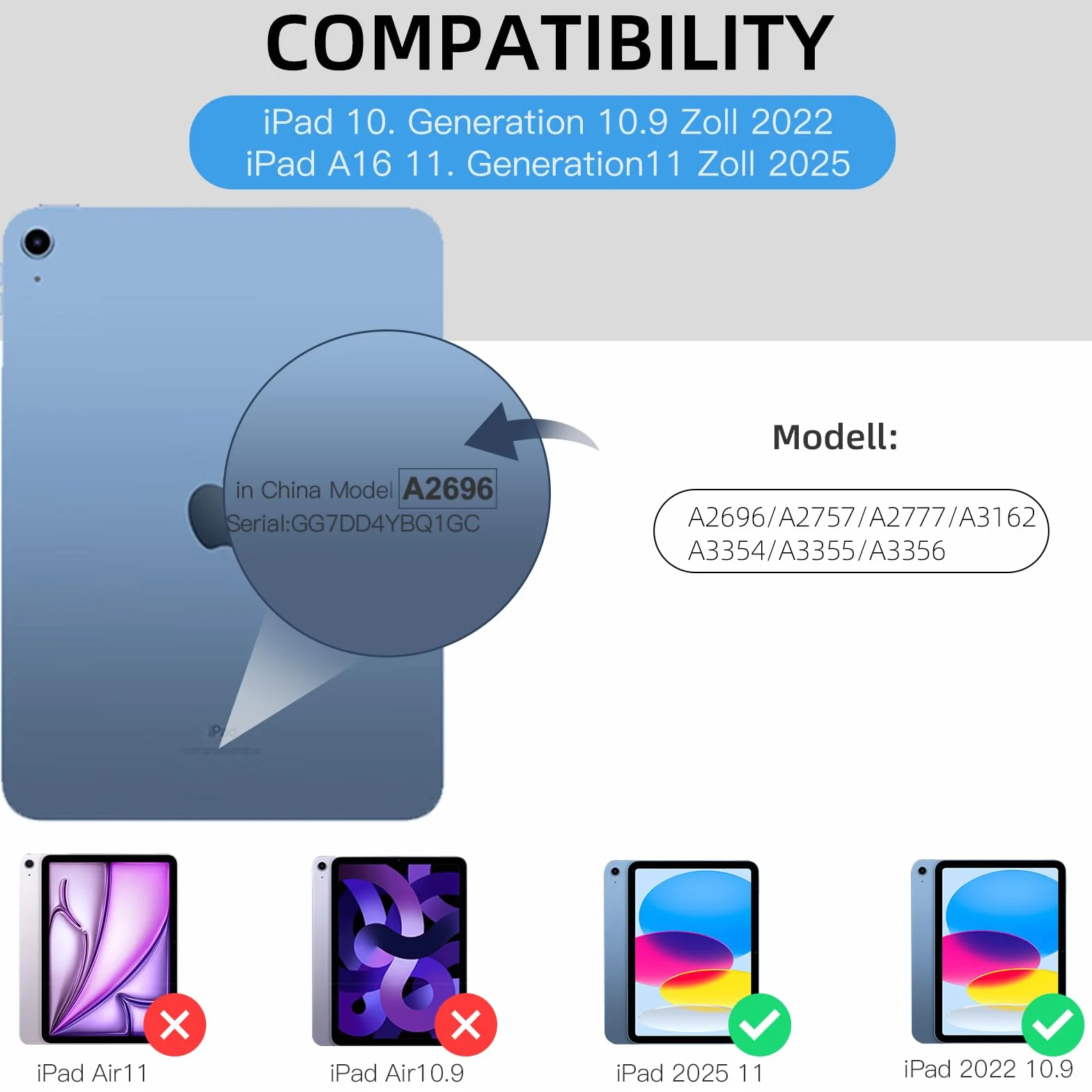 Etui kompatybilne z iPad A16 11/10 generacji 2025/2022 10,9/11 cali, TPU, odporna na wstrząsy, uchwyt na rysik, automatyczne włączanie