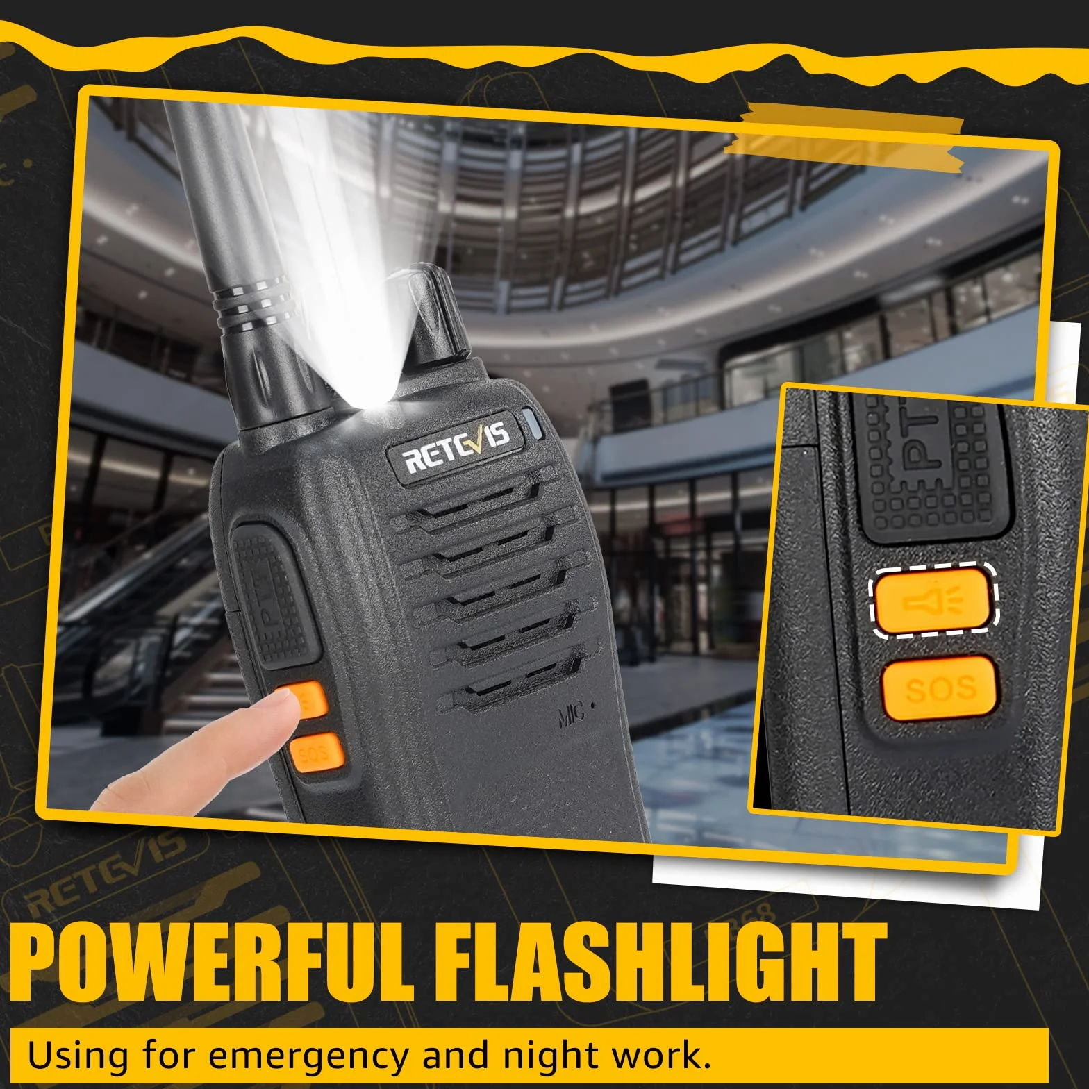 Retevis RB668 Walkie Talkie, Profesjonalne Krótkofalówka Akumulatorem 1200 mAh, Alarm Awaryjny PMR446, Blokada Szumów Latarki LED, Walkie-Talkie bez Użycia Rąk dla Dorosłych (Czarny, 5 Szt.)