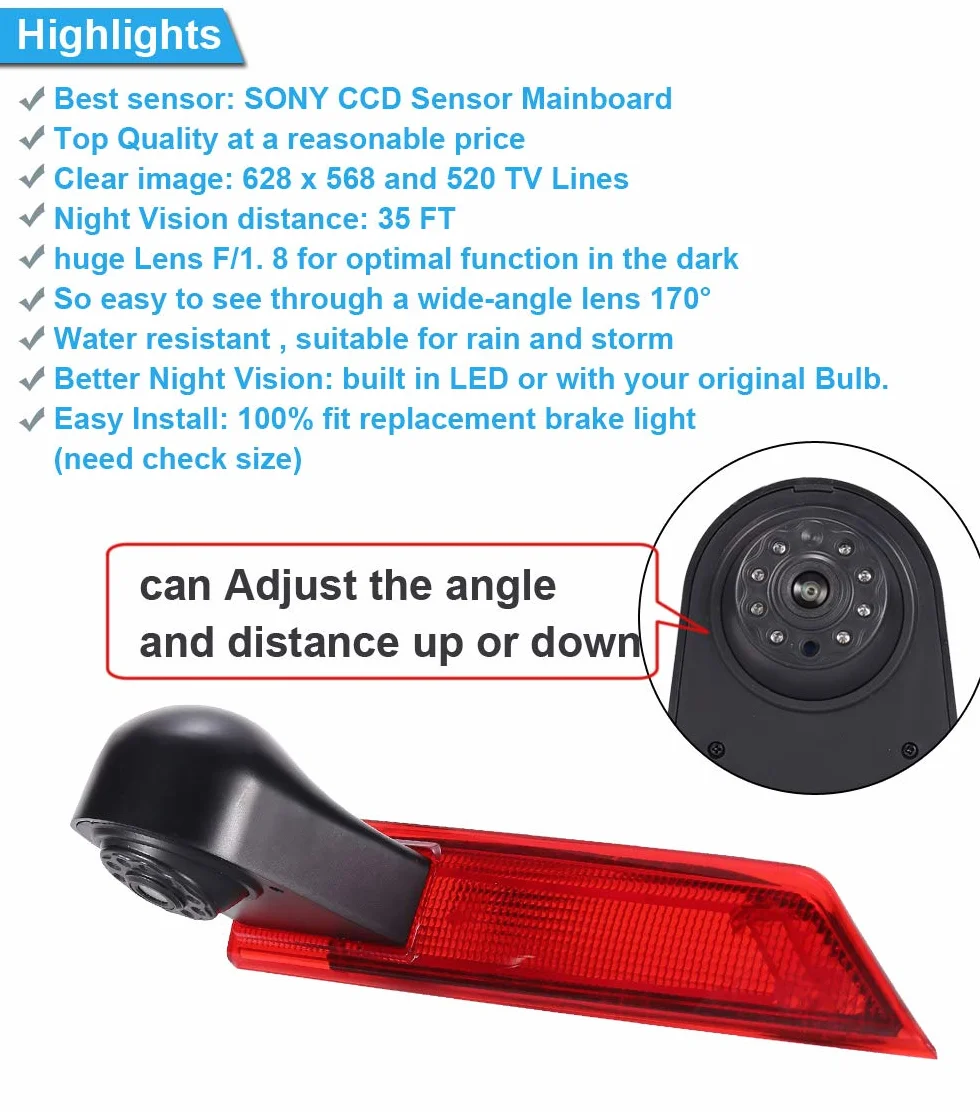 Zestaw kamer HD z wyświetlaczem LCD o przekątnej 4,3", wodoszczelny, szeroki kąt widzenia, światło hamowania, kamery cofania do Ford Transit Custom 2012-2016