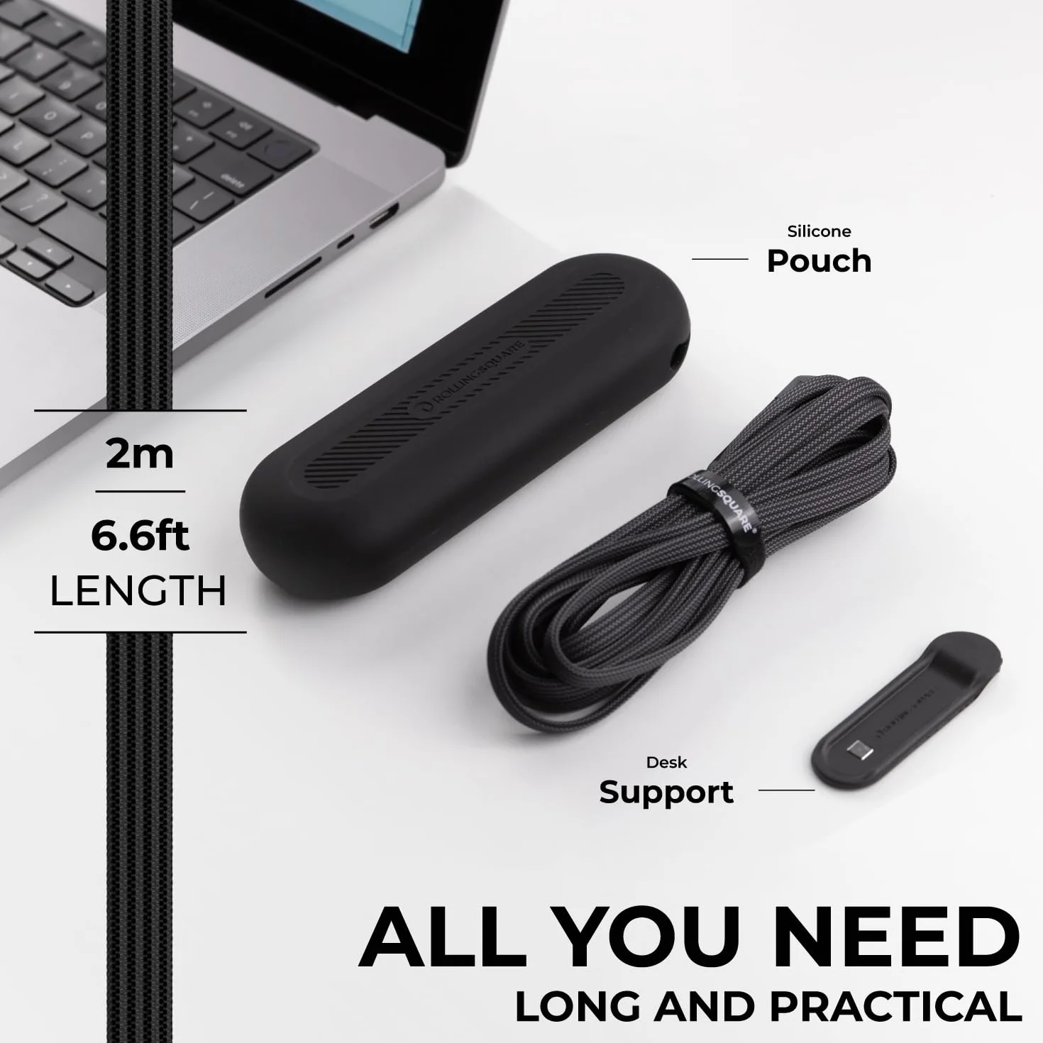 Rolling Square inCharge XL 200 cm – kabel USB C, uniwersalny kabel do smartfona, prezent dla mężczyzn, uniwersalna ładowarka 6 w 1 do smartfonów, czarny, kabel Lightning 100 W, opakowanie 3 szt