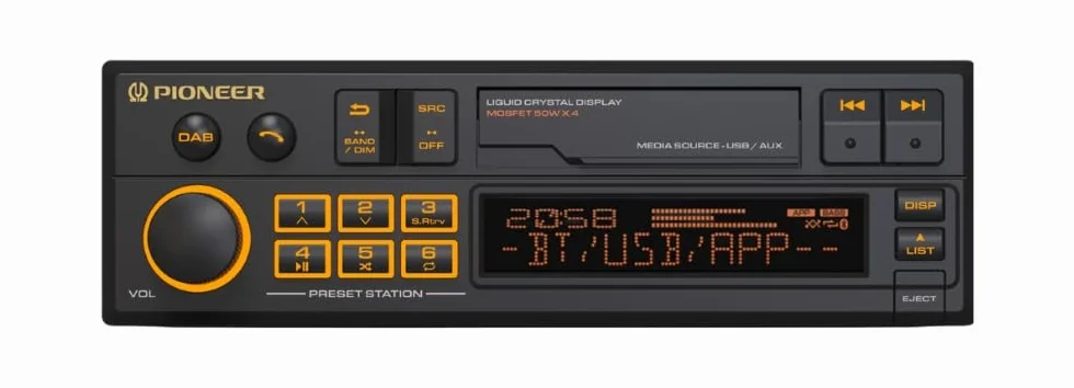Pioneer SXT-C10PS radio samochodowe 1-DIN: styl retro z nowoczesną technologią, Bluetooth®, DAB+, USB, AUX, podświetlenie RGB, 13-pasmowy korektor, aplikacja Pioneer Smart Sync