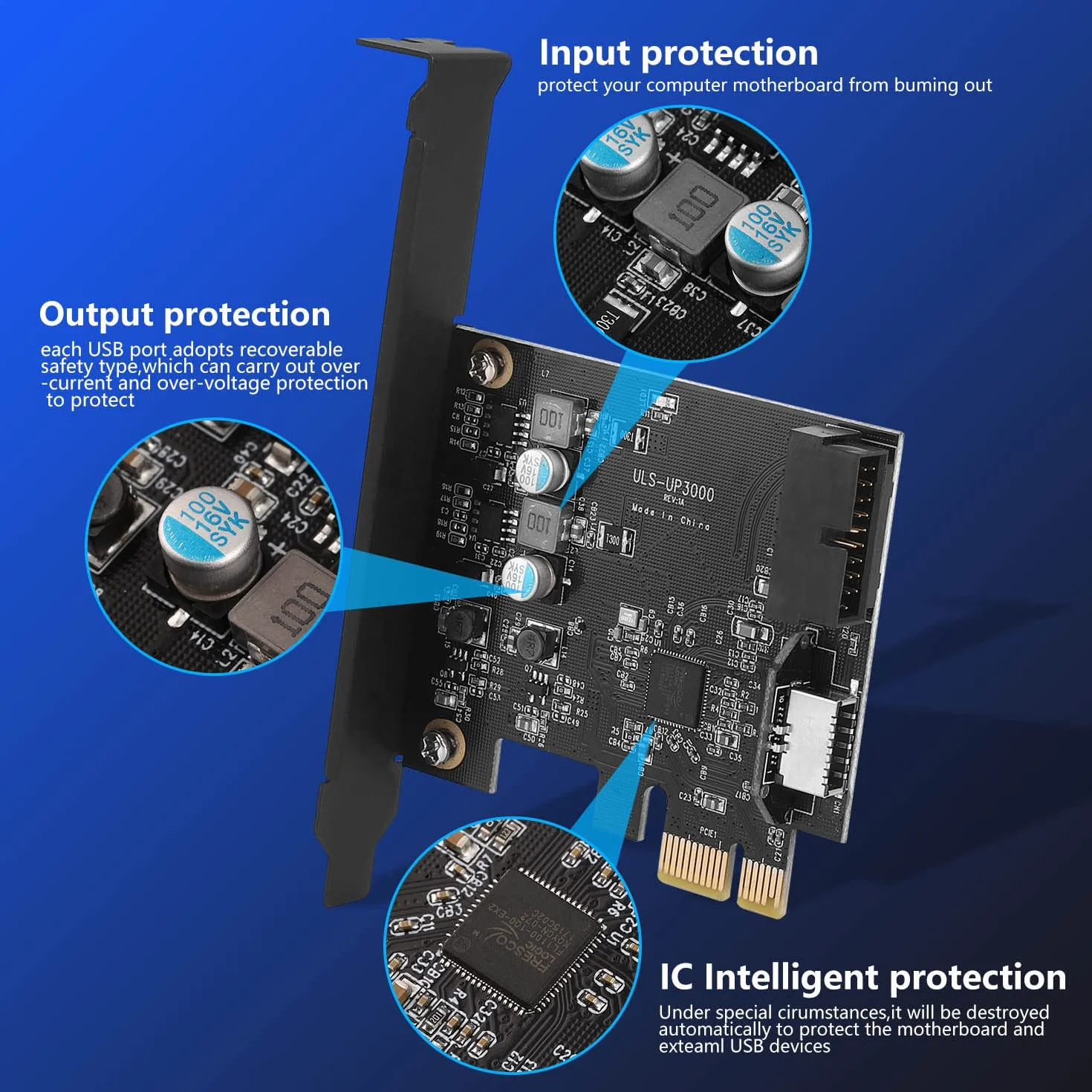 karta rozszerzeń PCIe x 1 do 19-pinowego złącza usb 3.0, adapter do panelu frontowego z 2 portami USB (A i C), 5 Gbps