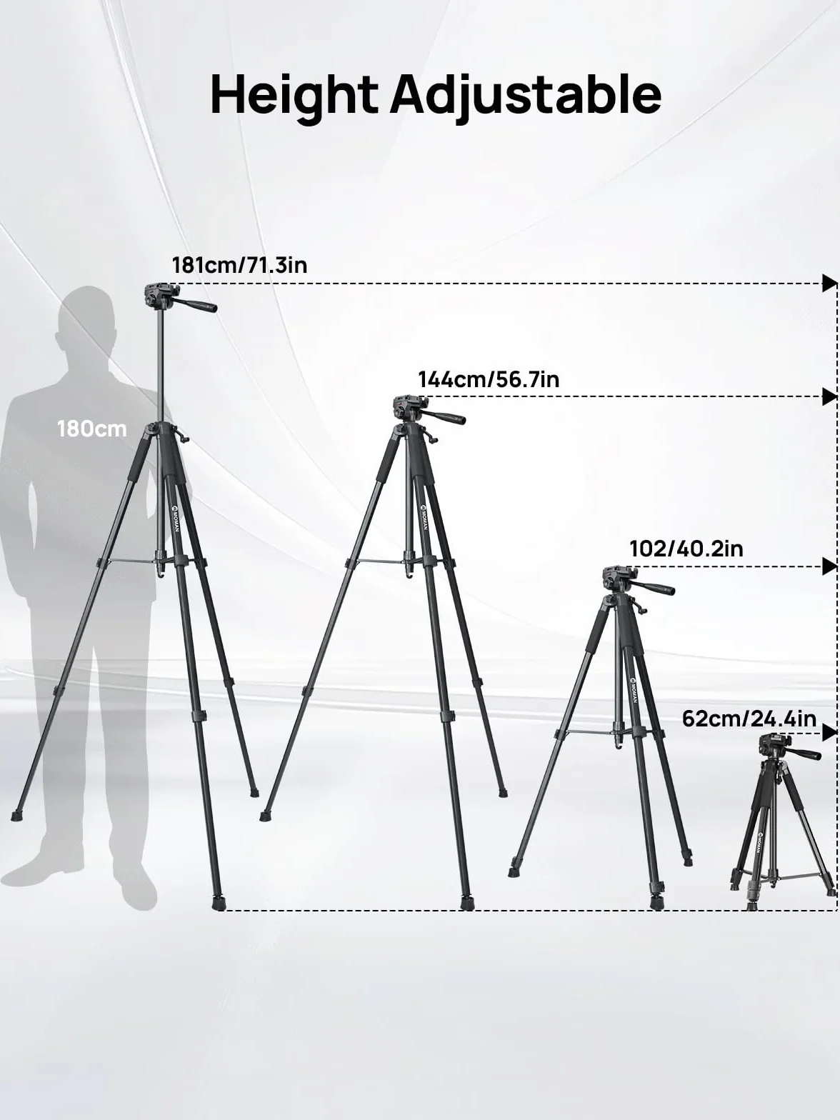 Moman Statyw do aparatu, TP71T, aluminiowy, trójnożny statyw z głowicą 180 cm, wysokość 180 cm, statyw fotograficzny DSLR, maksymalna nośność 5 kg, regulowany przenośny statyw podróżny, lekki statyw