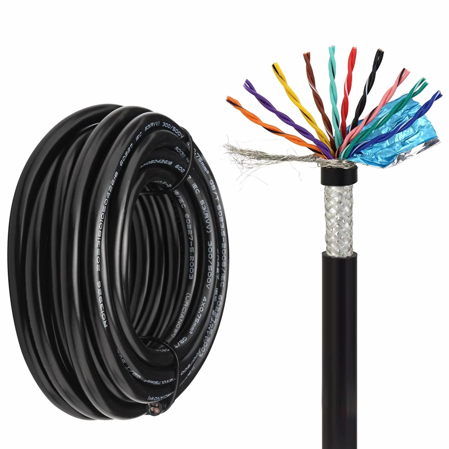 Ekranowany kabel alarmowy, Ekranowany kabel skrętkowy RVSP 300 V w różnych rozmiarach do łańcuchów kablowych, robotyki i automatyki(25ft,0.3mm²-12C)