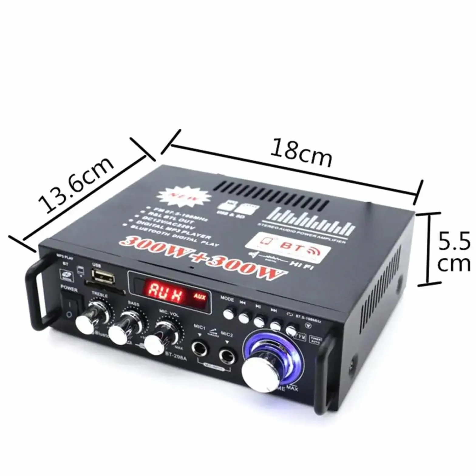 Wzmacniacz audio stereo BT-298A Domowy wzmacniacz mocy Praktyczny wyświetlacz ciekłokrystaliczny 2 kanały 12 V/220 V 600 W HiFi Zgodny z 5.0 Wzmacniacz audio rozszerzony zasięg transmisji