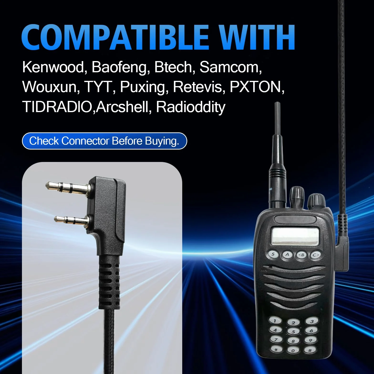 WODASEN UV-5R jednostronny zestaw słuchawkowy radiowy z redukcją szumów słuchawki z mikrofonem wysięgnika do Baofeng BF-F8HP BF-888S AR-152 UV-82HP Archsell AR-5 Kenwood Retevis RT21 RT27 Walkie