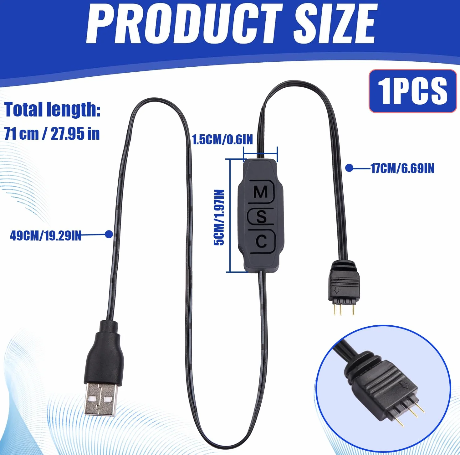ARGB Kontroler LED 5V 3-pinowy 70cm USB do wentylatorów PC i pasków świetlnych