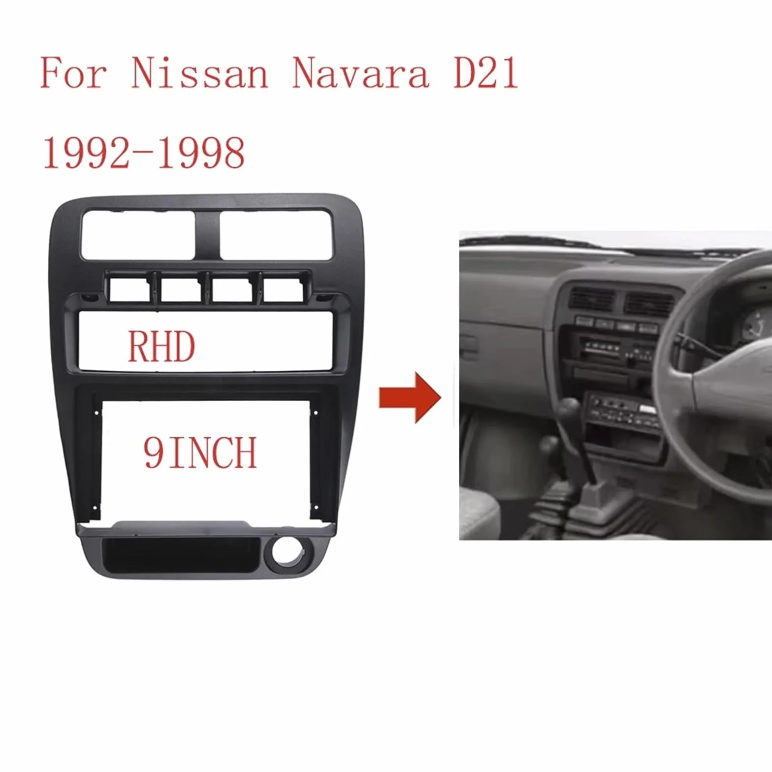 Ramka do radia 9-calowy panel radia samochodowego pasujący do Nissana Navara D21 1992-1998 RHD zestaw montażowy konsoli deski rozdzielczej