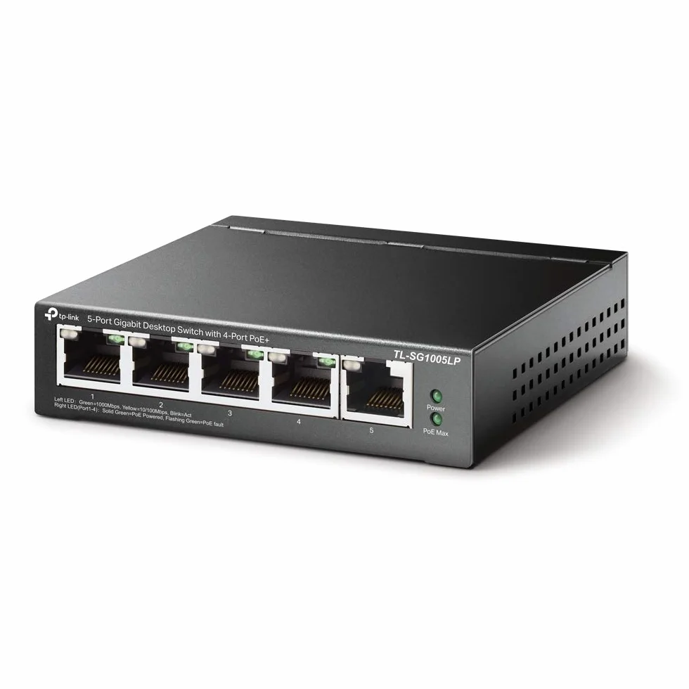 TP-Link TL-SG1005LP | Przełącznik Gigabit PoE 5× 10/100/1000 Mb/s (4× PoE+) | Budżet PoE 40 W | Metalowa obudowa | Plug & Play