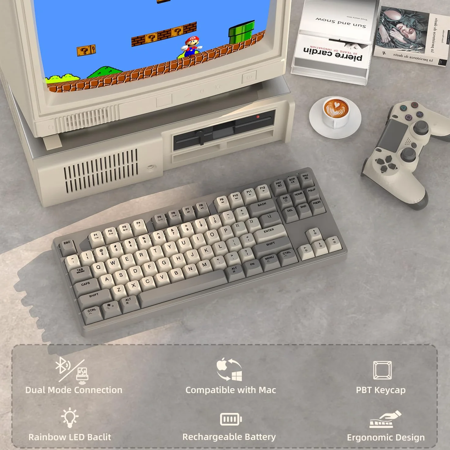 M87 TKL – bezprzewodowa klawiatura do gier z dwoma trybami, Bluetooth/2,4 GHz, nasadka na klawisze z PBT, akumulator 4000 mAh, podświetlana klawiatura w kolorze tęczy z wyczuciem mechanicznym – Ser
