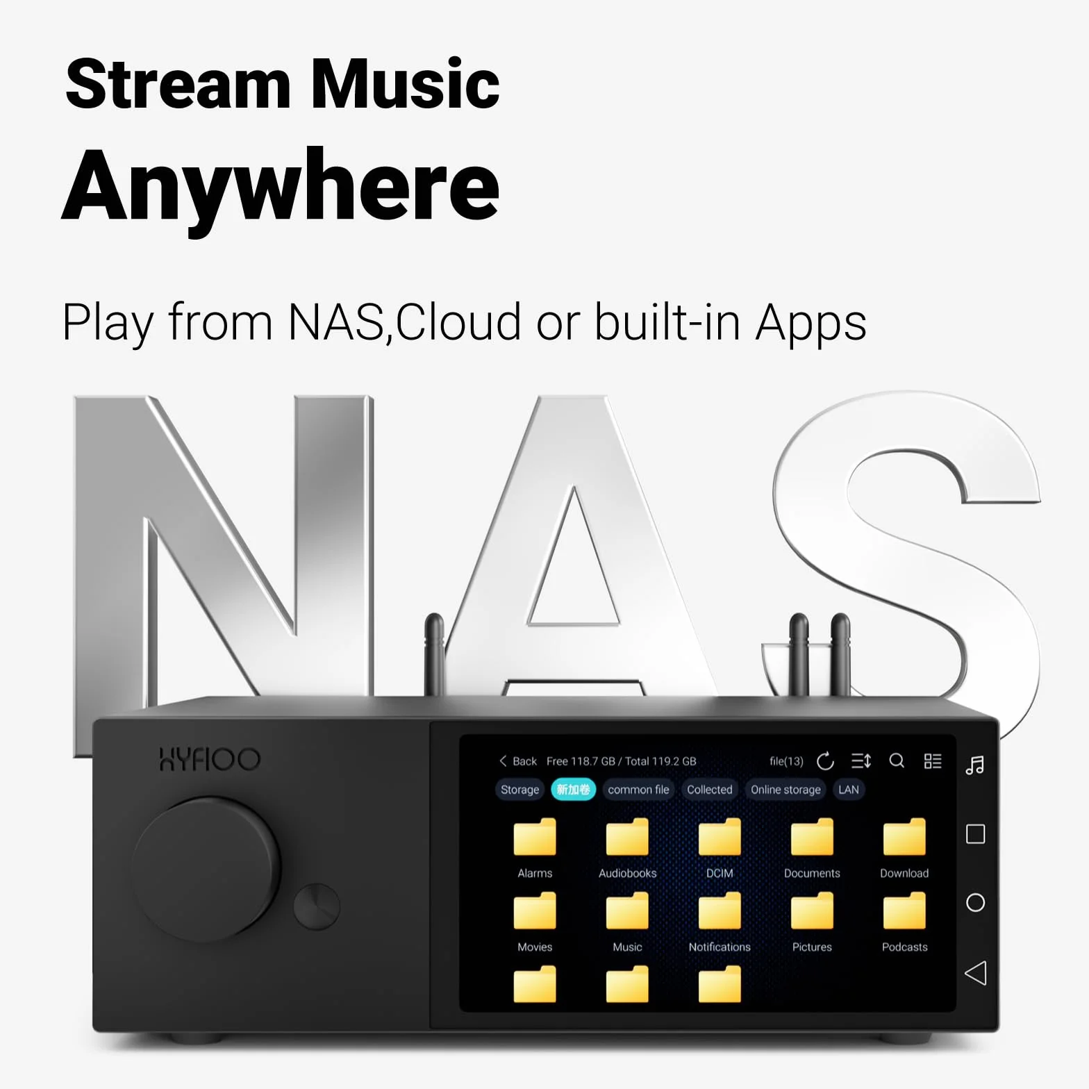 DM100 HiFi Music Streamer i cyfrowy odtwarzacz audio 5,5", ekran dotykowy 8 + 64 GB, korekcja 31 pasków, korekcja korekcji EQ i pokoju, DLNA AirPlay NAS Bluetooth 5.4 WiFi 6, kompatybilny z
