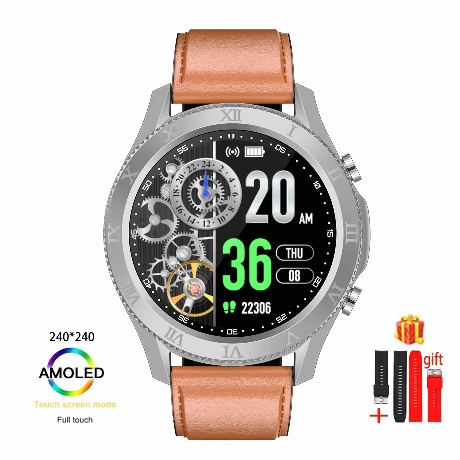 Damski inteligentny zegarek Tętno i ciśnienie krwi Zawsze pokazuj czas Sportowy zegarek fitness Inteligentny zegarek Bluetooth Call (Kolor: Skóra brązowa (skóra brązowa) little surprise