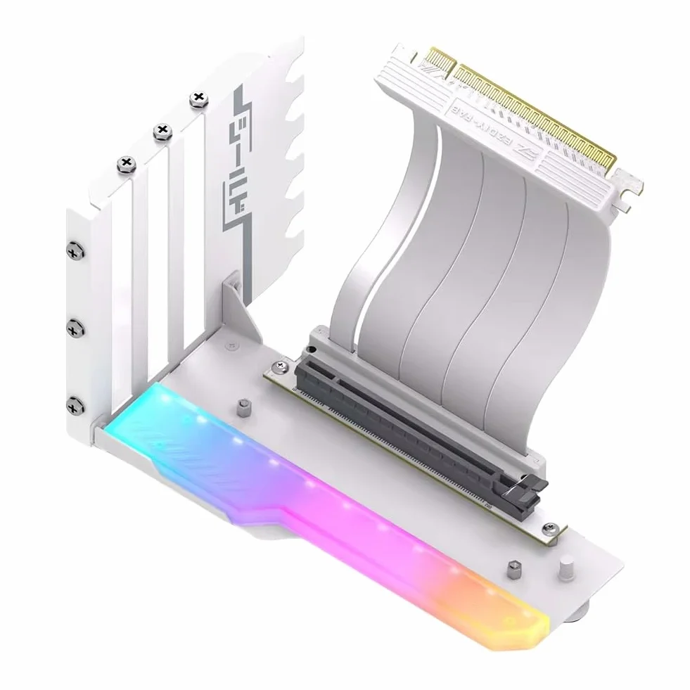 Pionowy uchwyt montażowy GPU z kablem PCI-E 4.0 X16, kabel riser, zestaw obsługi karty graficznej, kąt prosty 90 stopni, biały