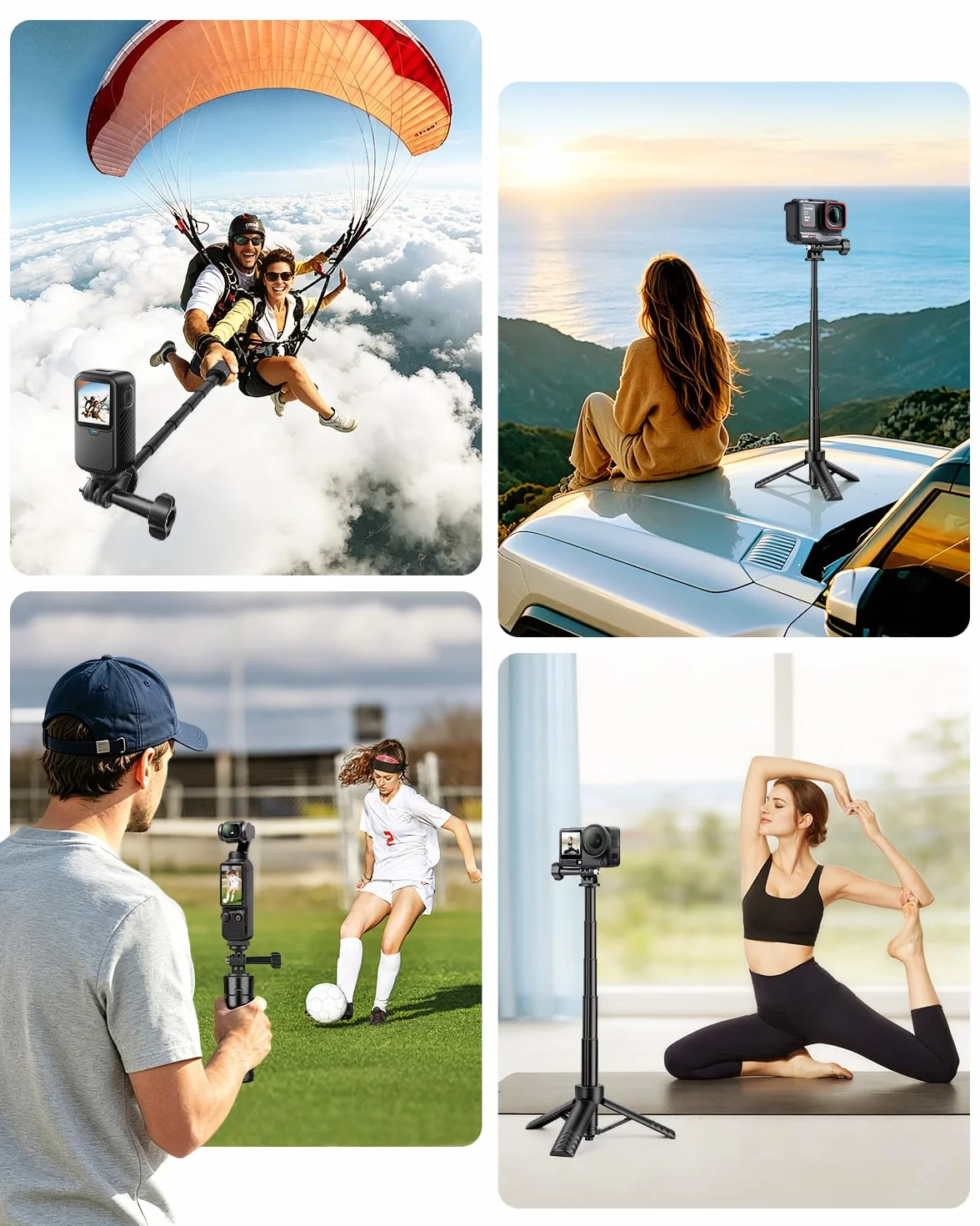 Nineigh 25,6-calowa Mini Kijek do Selfie z Statywem dla Kamer Akcji Kompatybilny z GoPro, DJI Osmo Pocket 3, Insta360, Rozsuwany Stołowy Statyw/Przewodnia Ręczna Statyw do Vlogowania