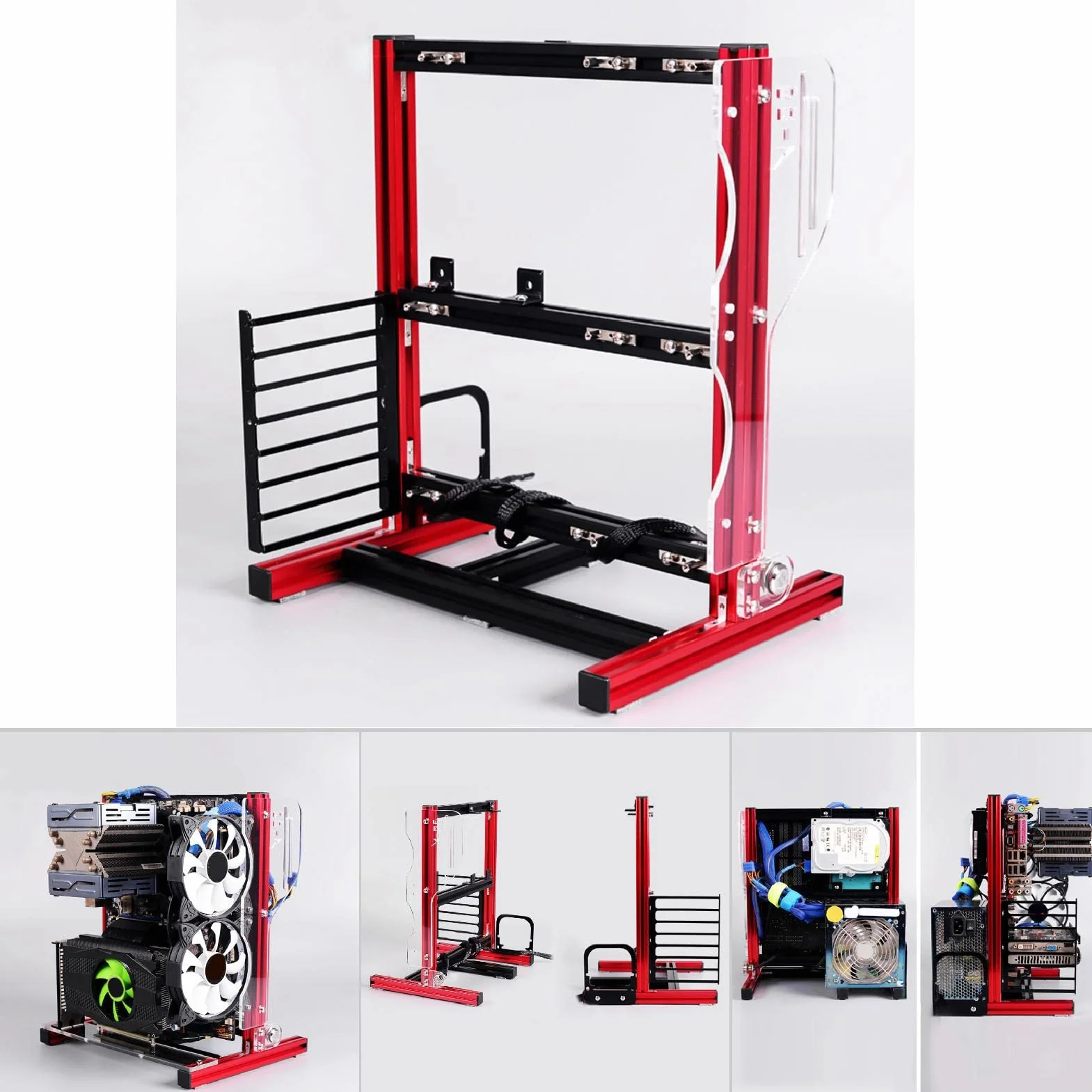 Otwarta Rama Aluminiowa, Stojak do Samodzielnego Montażu o Konstrukcji Pionowej, Obsługuje Płyty Główne ATX M-ATX ITX dla Producentów Komputerów PC (czerwony)