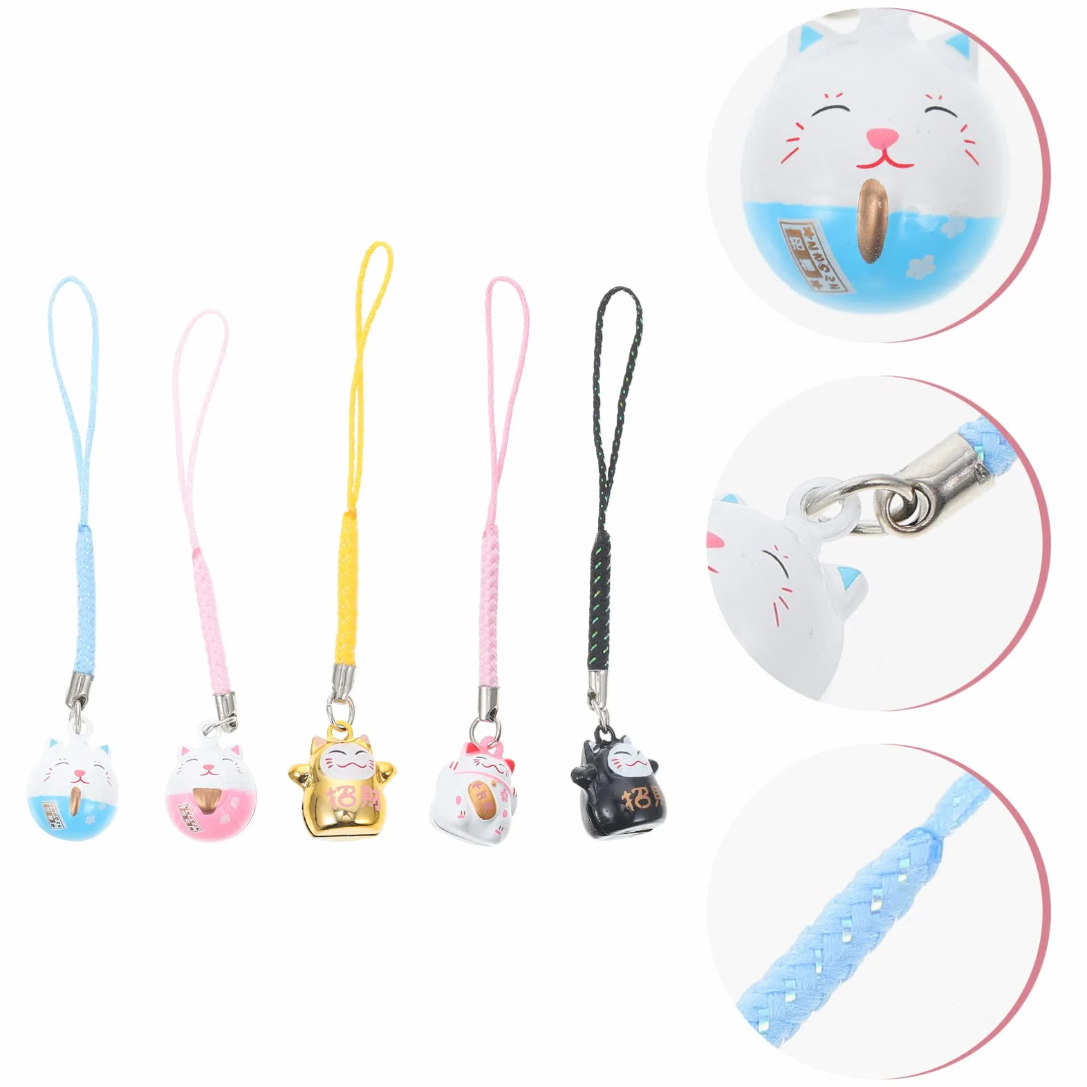 TOYANDONA Japoński Maneki Neko zawieszka na telefon komórkowy z kotem szczęścia, miedziana mrukający kot, dzwoneczek, biżuteria na telefon komórkowy, do samodzielnego wykonania breloczka, do samochodu