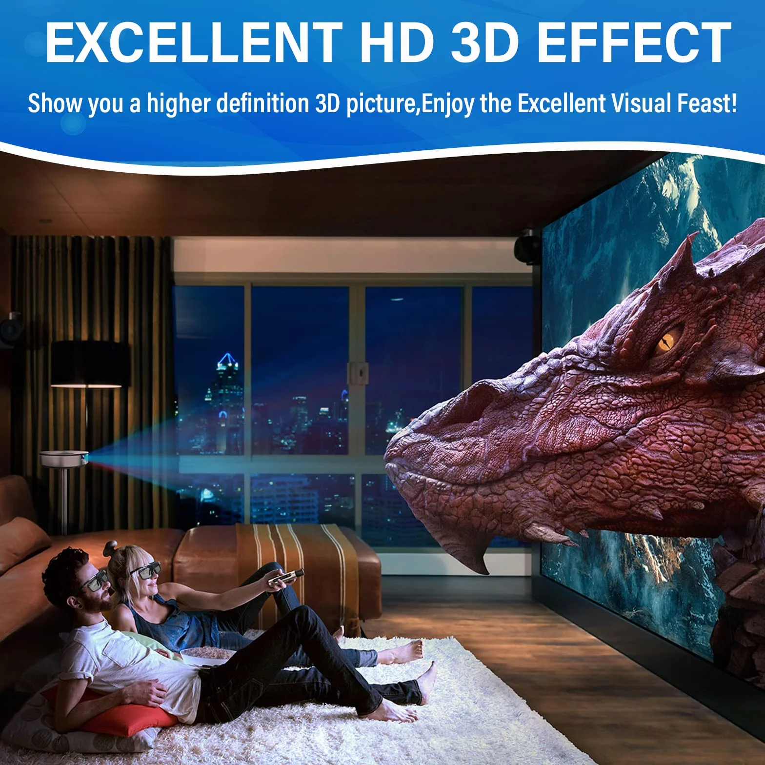 Toumei Okulary 3D, Akumulator Active Shutter Okulary 3D DLP Link kompatybilne z Acer BenQ Optoma Viewsonic Philips LG Infocus NEC Jmgo Vivitek Cocar Toumei - 2 sztuki