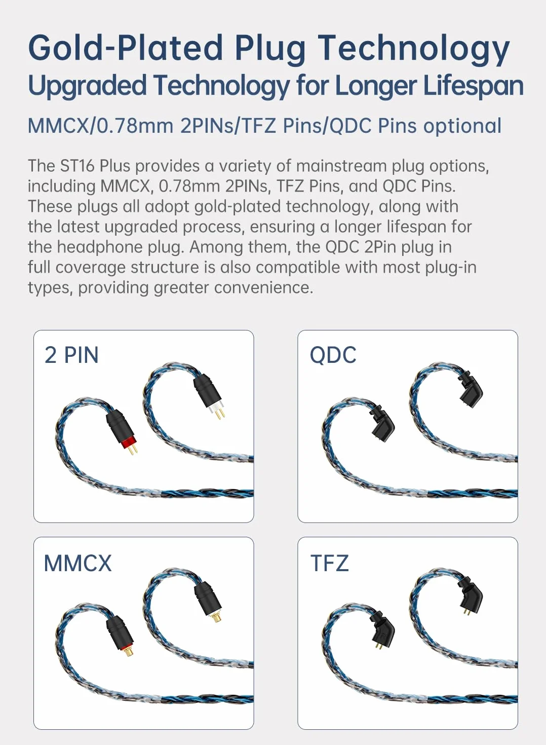 Yinyoo KBEAR 200 cm kabel IEM 2 pin, anodowane aluminium metalowe komponenty, słuchawki douszne kabel do KZ ZST/ AS10/ ES4/ ZS10/ AS06/ AS10/ ZST-X/EDX/Aria/Aria SE/KXXS