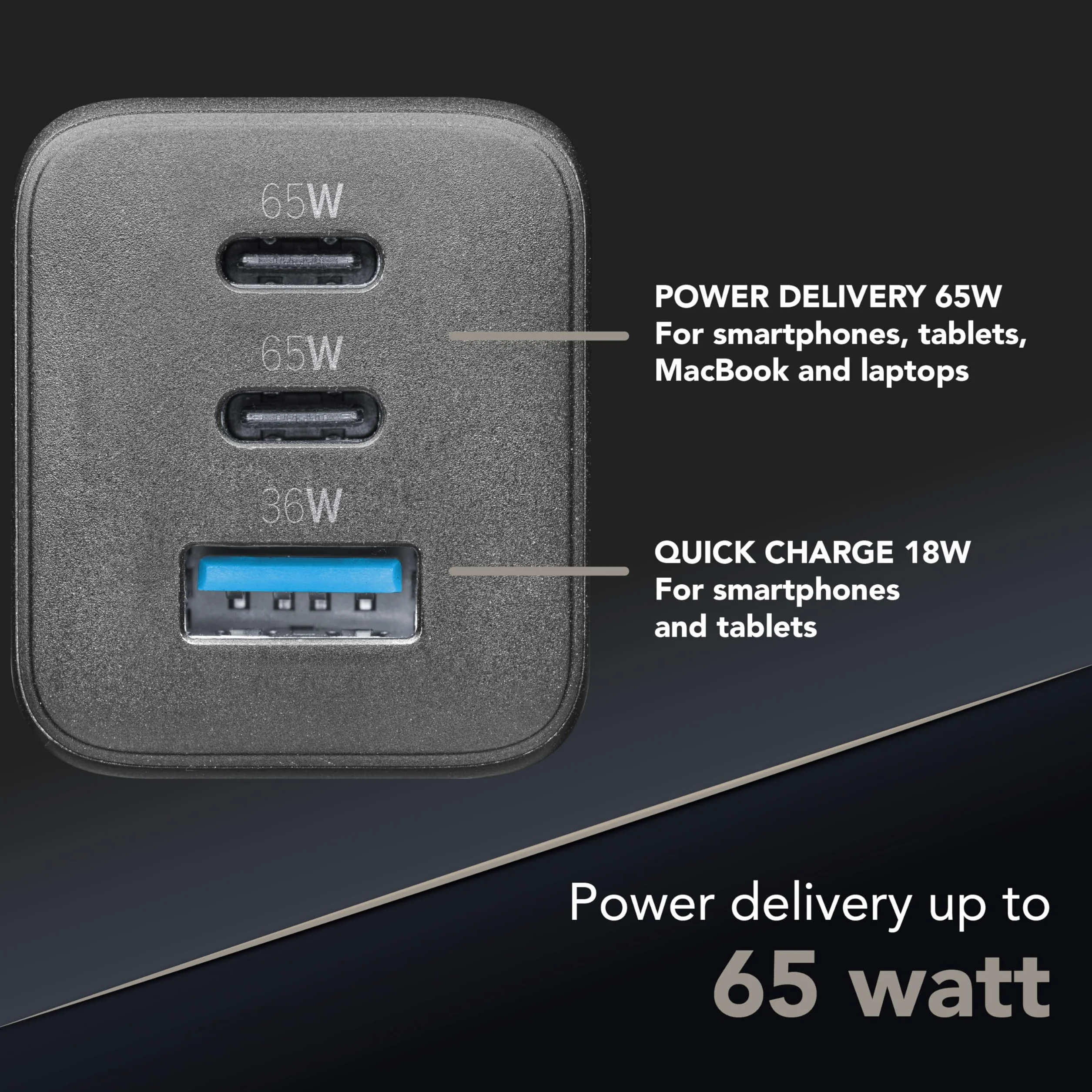 Cellularline | Multipower ładowarka Micro | Super Fast Charger 65 W z 3 portami USB-C z technologią Gan - kompatybilna ze smartfonem, iPhonem, tabletem, iPadem, laptopem i MacBookiem